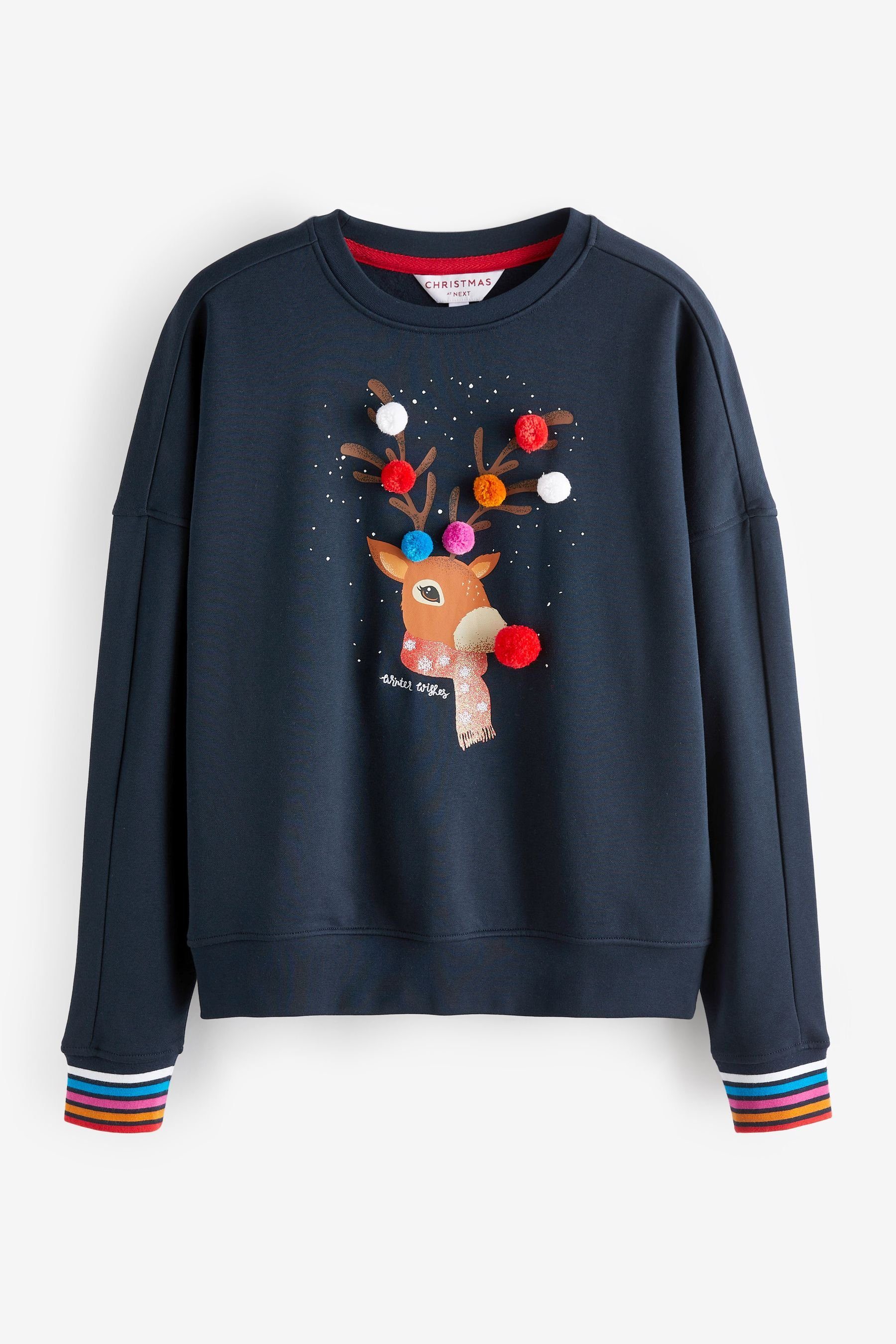 Next Sweatshirt Weihnachtspullover mit Rentieren und Bommeln (1-tlg)