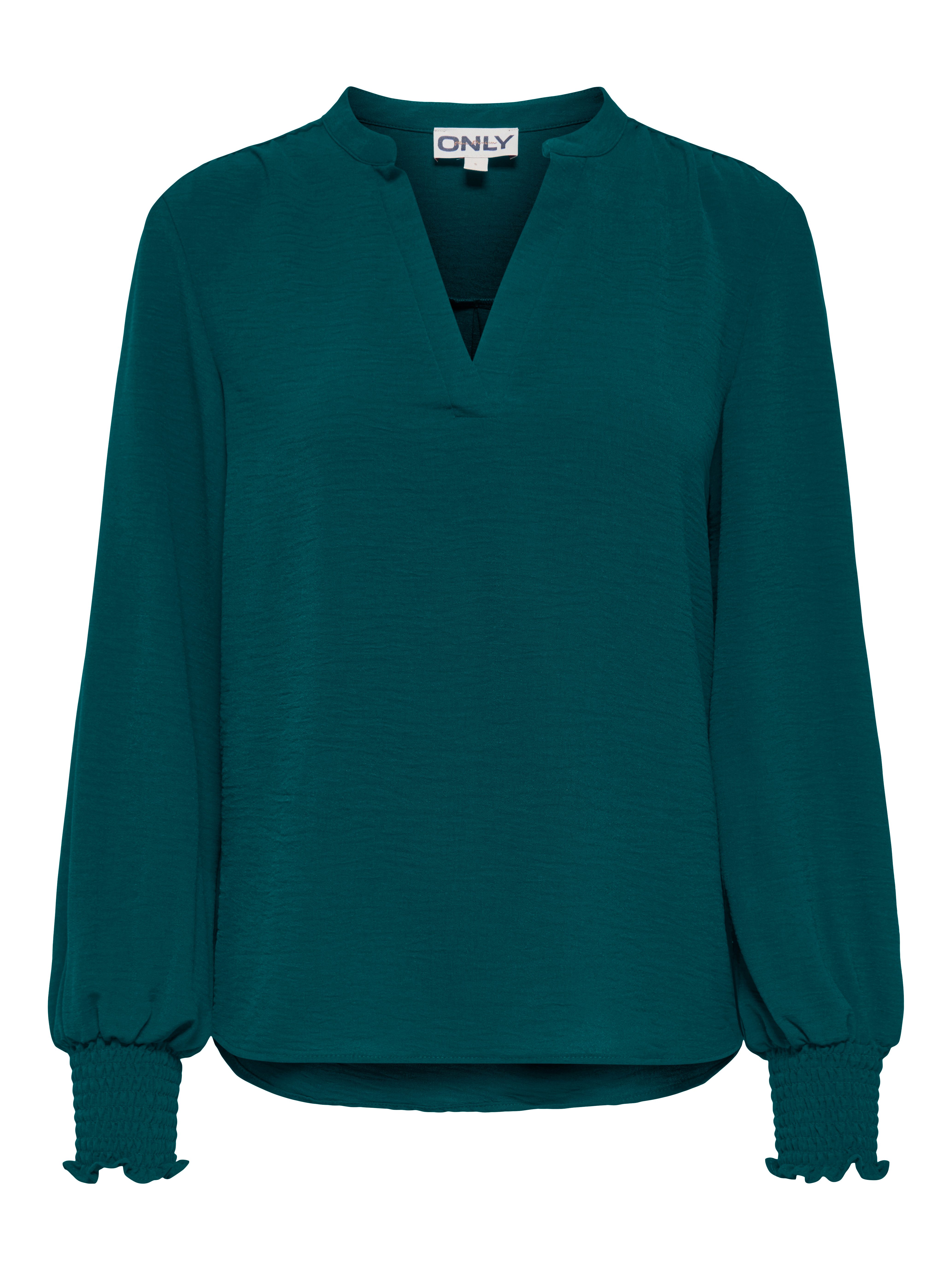 ONLY Blusenshirt ONLMETTE V-NECK LS SMOCK TOP NOOS WVN Kunstfaser, regular fit