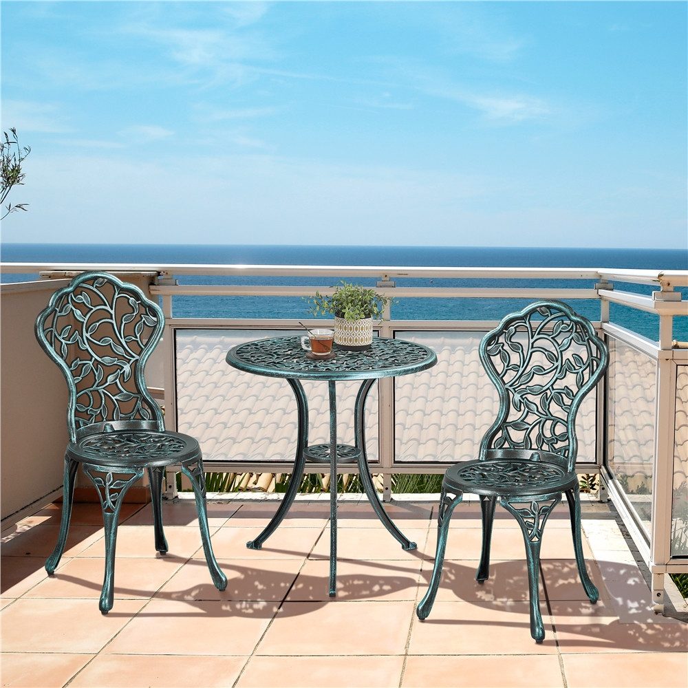 Yaheetech Balkonset 3er Gartenmöbel-Set, 2 Stühle & 1 Runder Tisch, Bistroset aus Aluminiumguss Gartengarnitur für 2 Personen