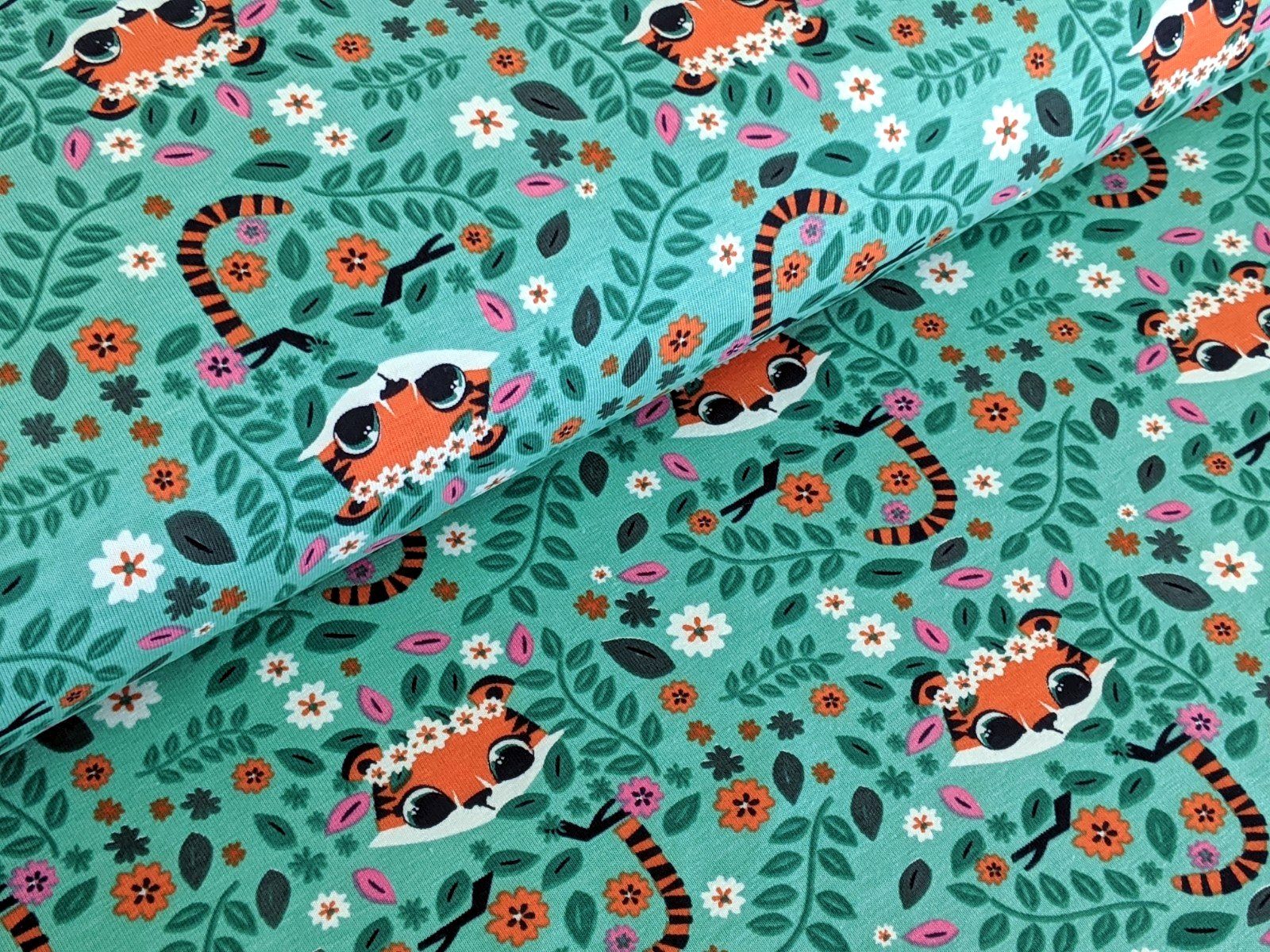 Corileo Stoff Baumwolljersey Süßer Tiger Mint Stoff Meterware Jersey, Baumwolljersey, Süßer, Tiger, Mint, Stoff, Meterware, Jersey