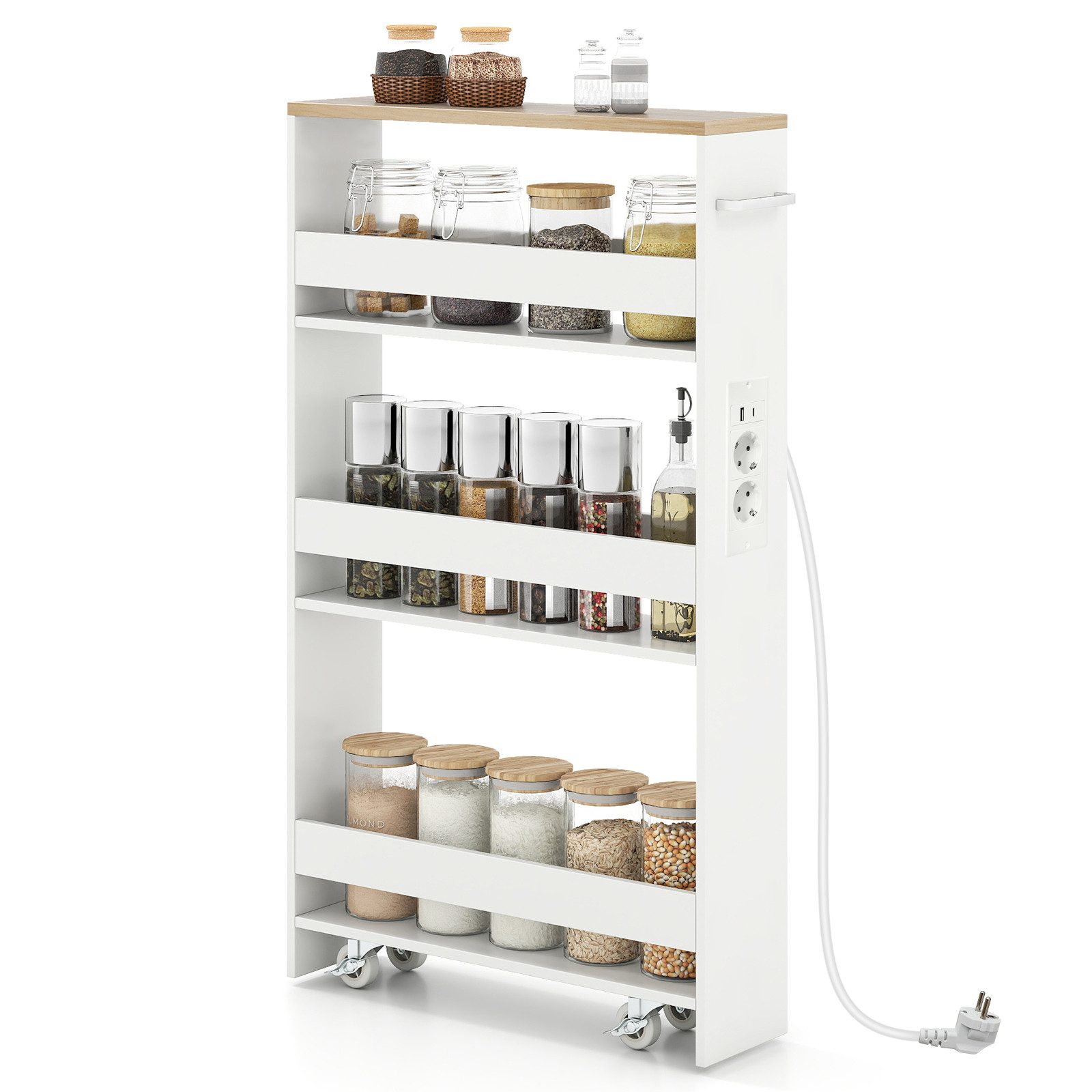 COSTWAY Küchenwagen, mit Ladestation Nischenwagen 13cm Breit schmal auf Rollen