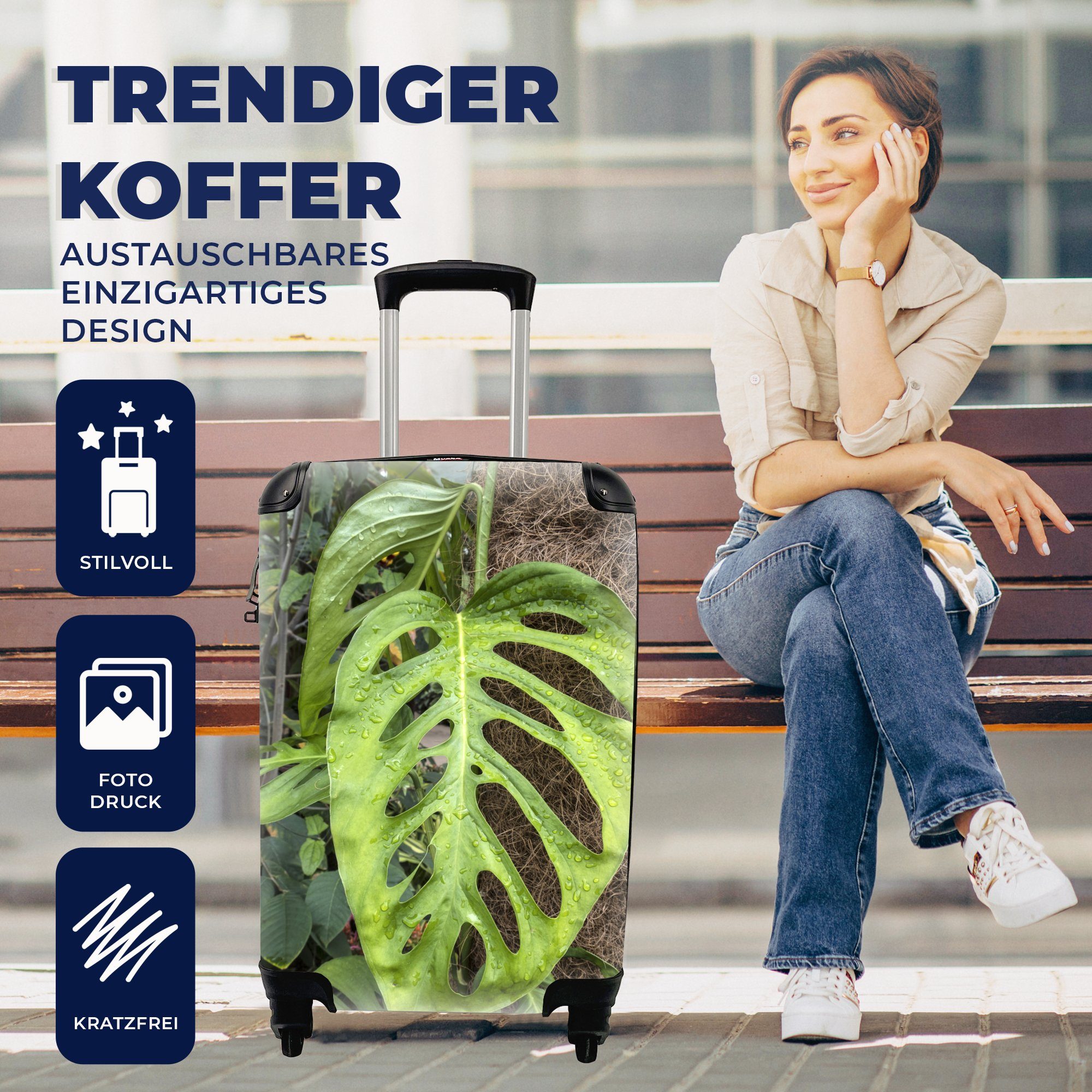 mit rollen, Hintergrund, mit MuchoWow Ferien, Handgepäck 4 für Reisetasche natürlichem Musterblätter Reisekoffer Rollen, Handgepäckkoffer Trolley,