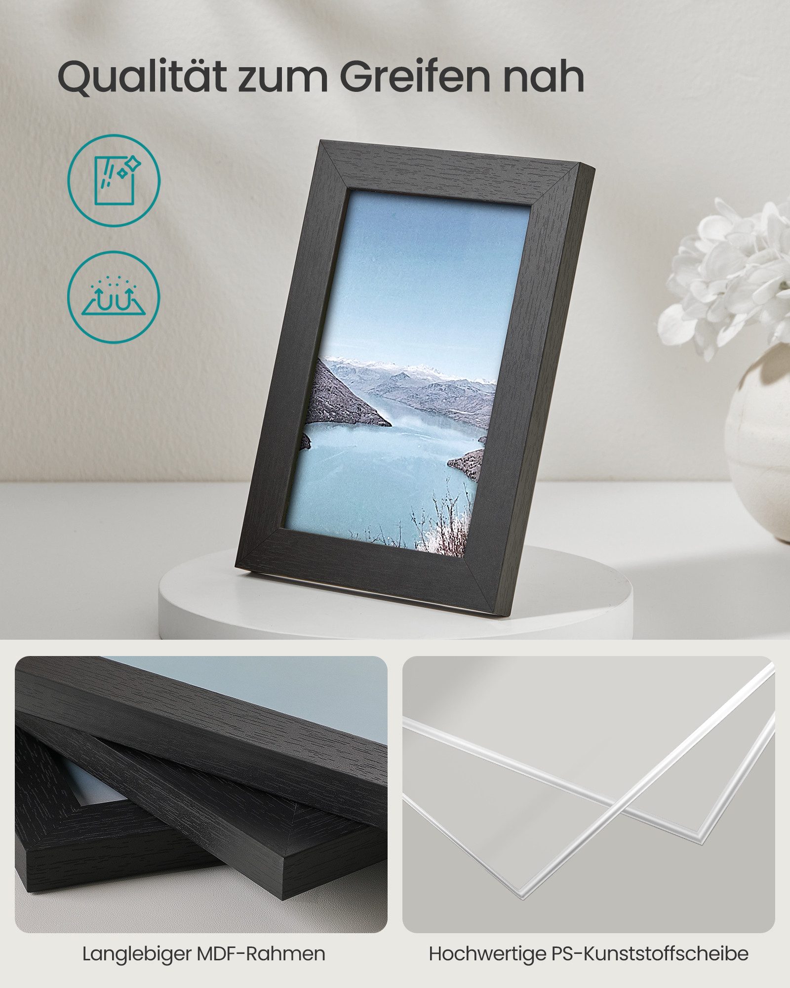 SONGMICS Bilderrahmen-Set Fotorahmen, 10er Set, Kunststoffscheibe, MDF, für 2 in 20 x 25 cm, 4 in 13 x 18 cm, 4 in 10 x 15 cm – Bild 3 von 5