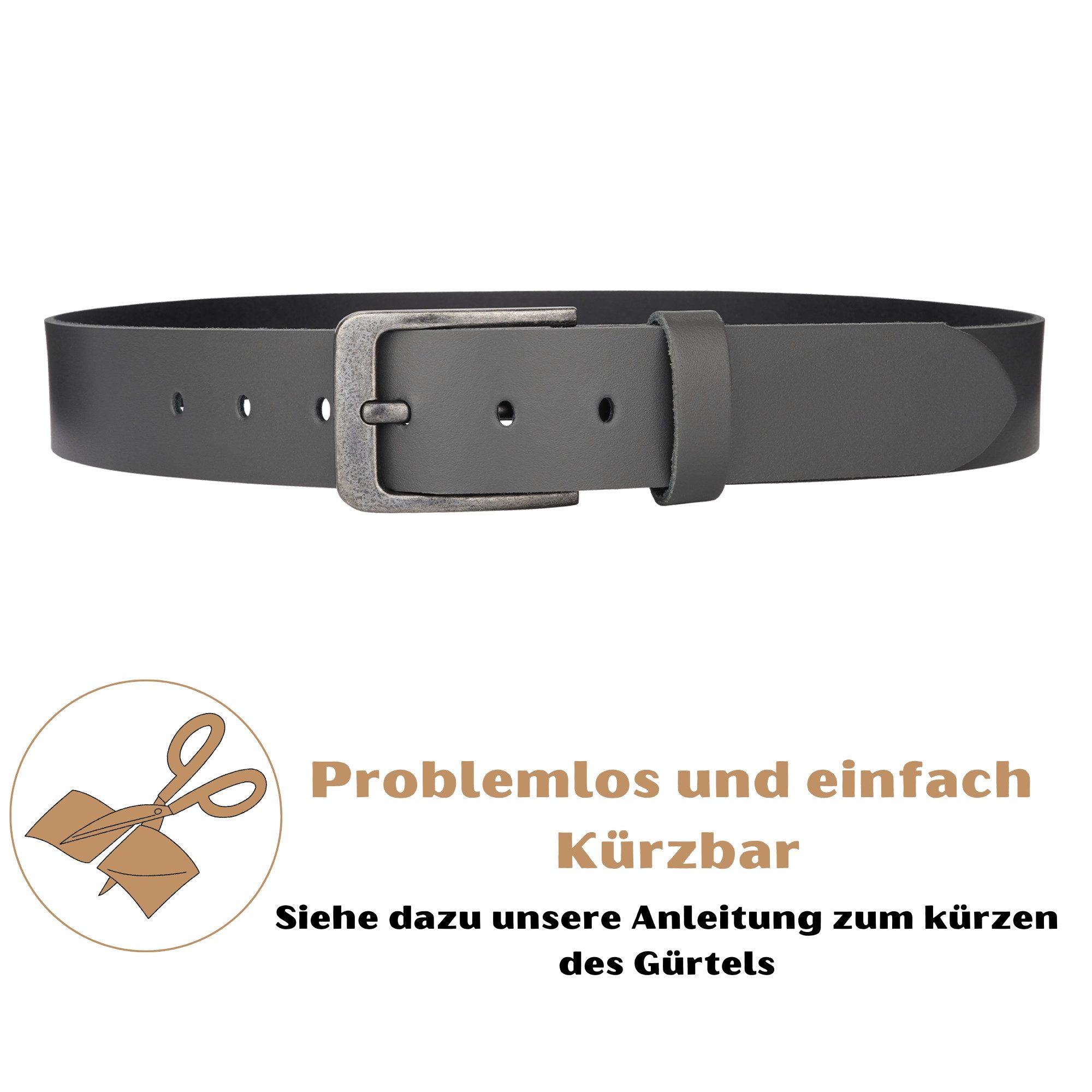Manza Ledergürtel Gürtel Ledergürtel 4cm breit Echt Leder Jeansgürtel Unisex Kürzbar – Bild 4 von 5