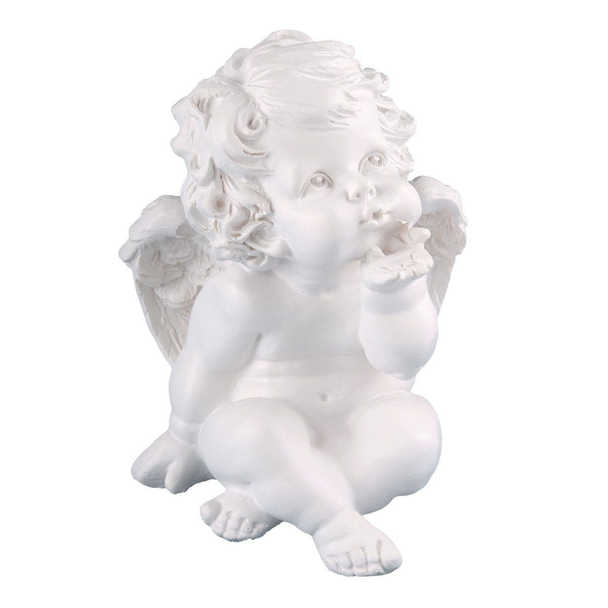 MARELIDA Engelfigur Engel mit Gartenfigur Grabengel Kusshand H: 16cm Grabschmuck