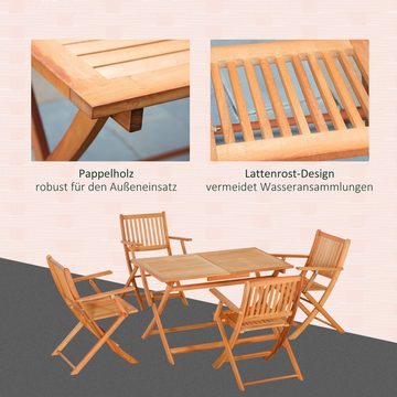 Outsunny Garten-Essgruppe klappbar Gartenmöbel-Set, Pappelholz, (Sitzgruppe, 5-tlg., Balkonmöbel), für Garten, Balkon, Teak