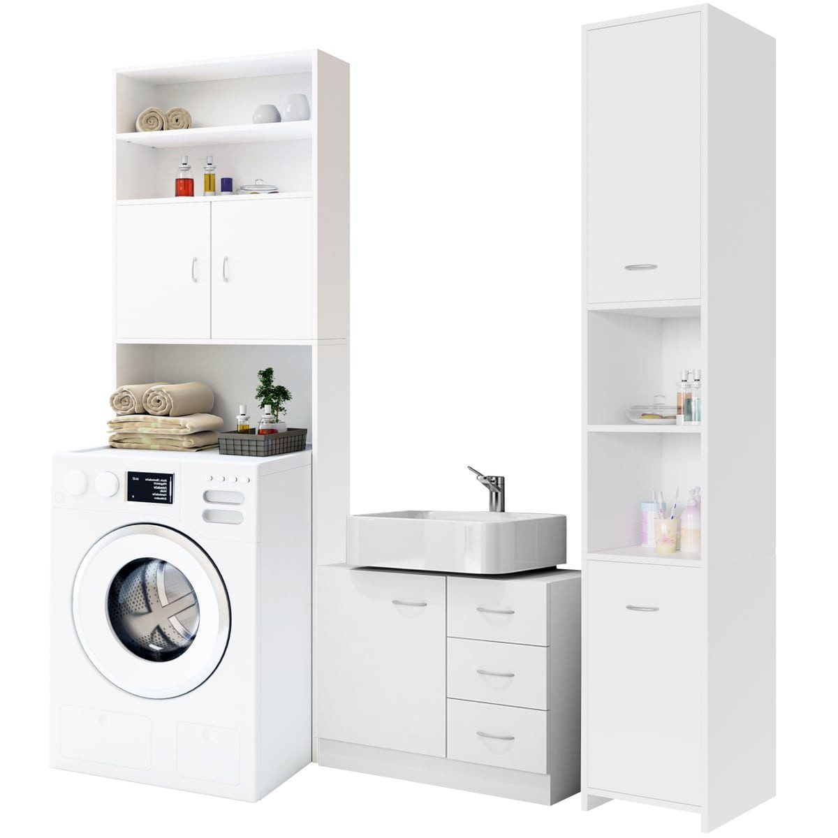 Casaria Badmöbel-Set, Badezimmerhochschrank Waschmaschinenschrank Waschbeck günstig online kaufen