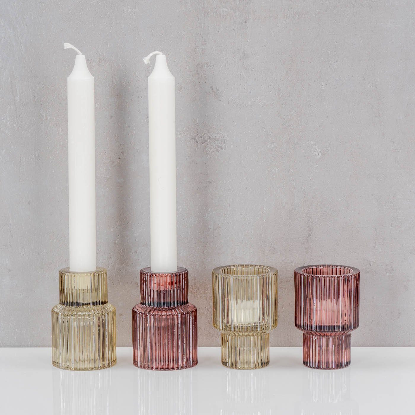 Levandeo® Teelichthalter, 4er Set Kerzenständer Glas Rot Grün Stabkerzen Te günstig online kaufen