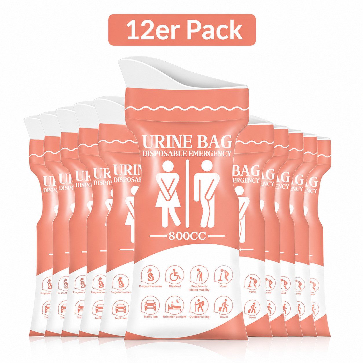 COOL-i ® Campingtoilette Notfall Urinbeutel 12er Set, 800 ml Einweg Urinbeutel, Unisex Reise WC für Auto, Camping & Outdoor