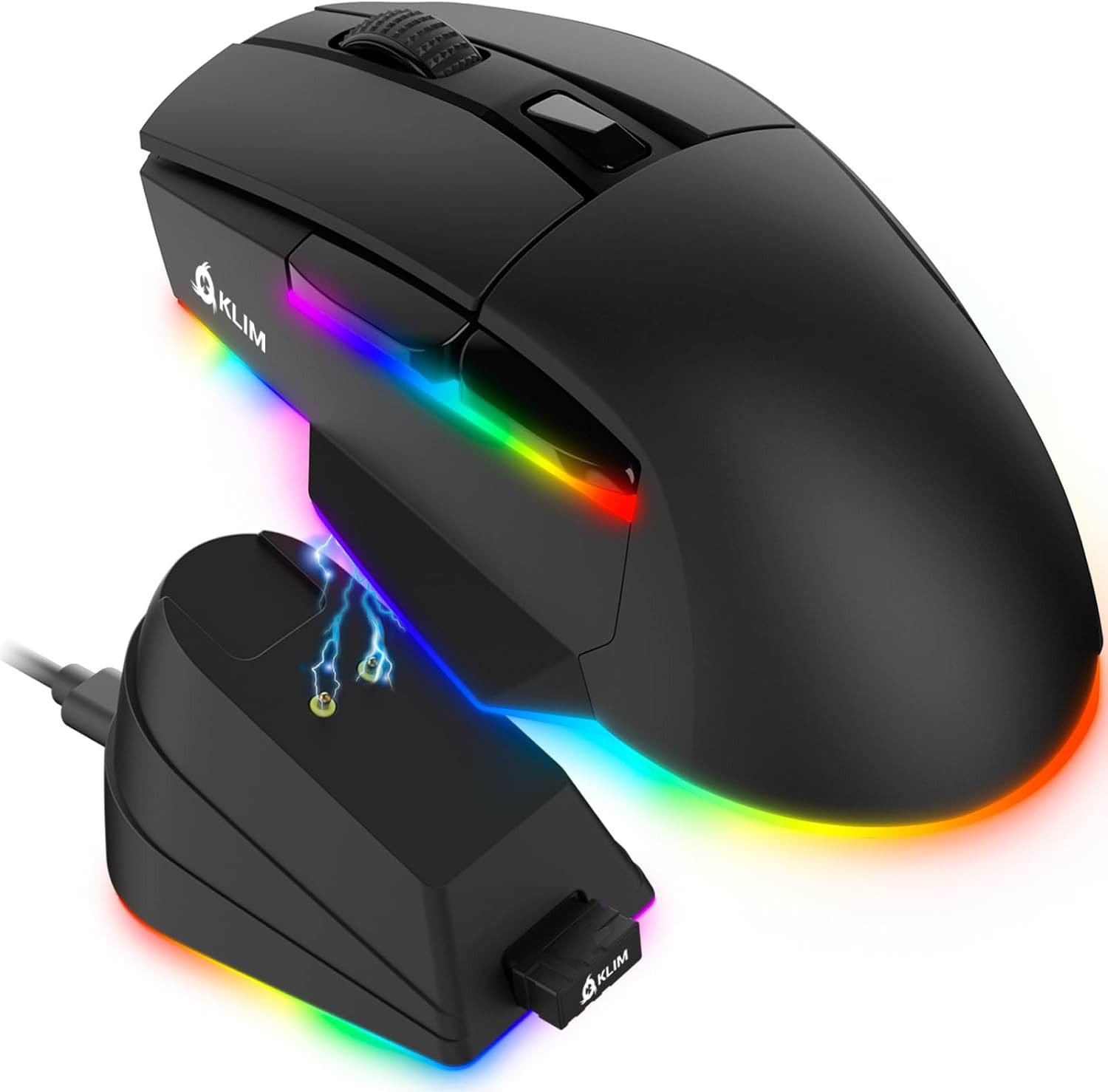 KLIM Blaze X Gaming-Maus (Bluetooth, kabellos mit Ladestation und RGB Beleuchtung)