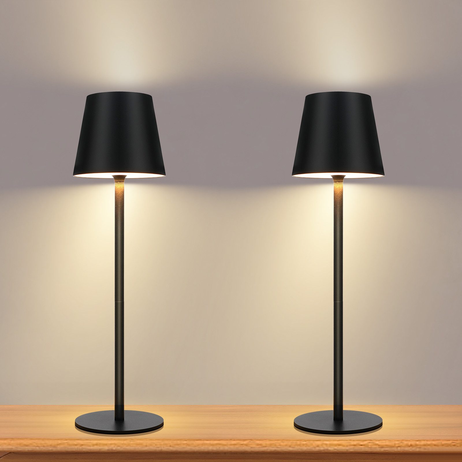 ZMH Tischleuchte LED 2er-Set Kabellos Touch Dimmbar USB-C Nachttisch Büro Schlafzimmer, LED fest integriert, 3000-6500K, 2W,Warmweiß-Neutralweiß-Kaltweiß,Akku 2600mAh