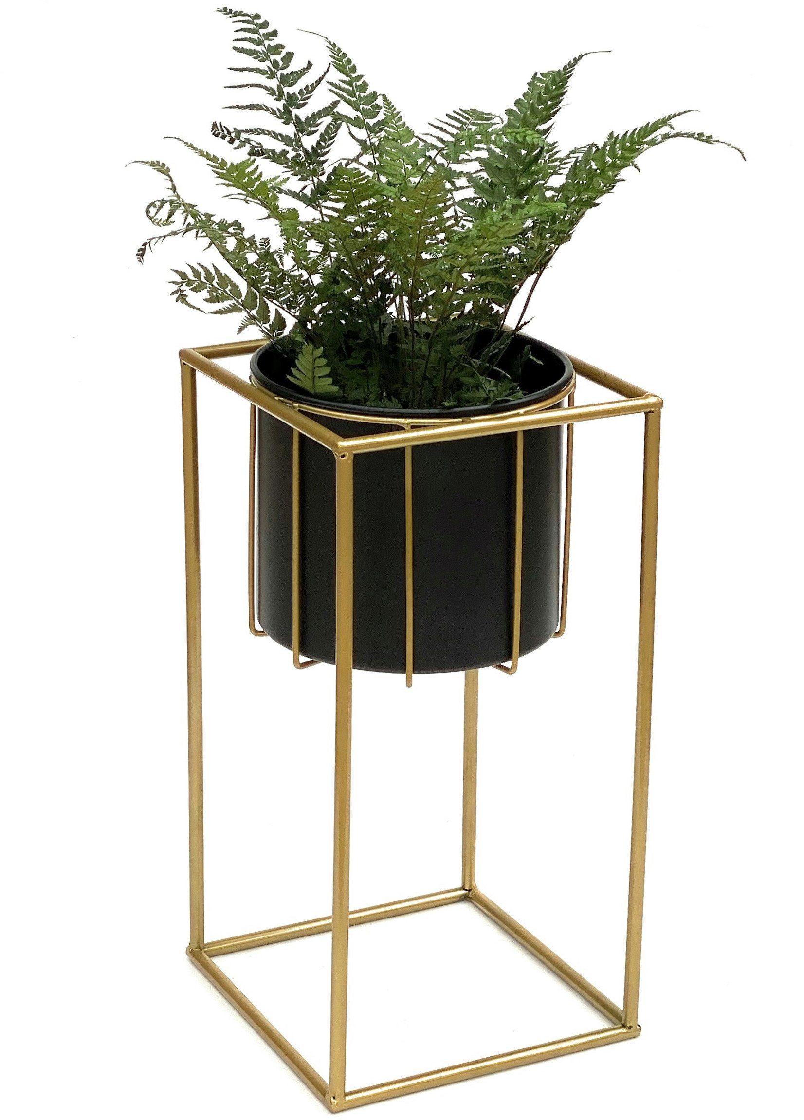 Blumenständer mit Topf Metall Gold Schwarz Eckig Blumenhocker 96035
