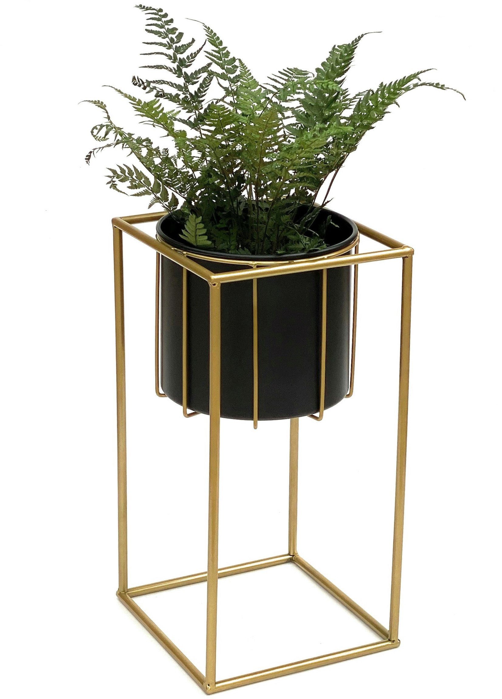 DanDiBo Blumenständer Blumenhocker mit Topf Metall Gold Schwarz Eckig Blumenständer 96035 Blumensäule Modern Pflanzenständer Pflanzenhocker