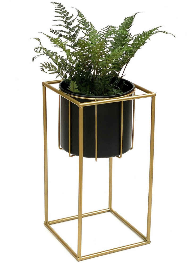 DanDiBo Blumenständer Blumenhocker mit Topf Metall Gold Schwarz Eckig Blumenständer 96035 Blumensäule Modern Pflanzenständer Pflanzenhocker