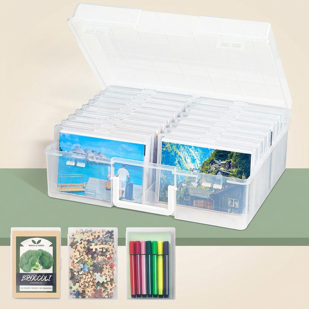 Lifewit Fotobox Fotobox Aufbewahrungsbox mit innere Fotohalter, Fotoetui, Klar (18 St)