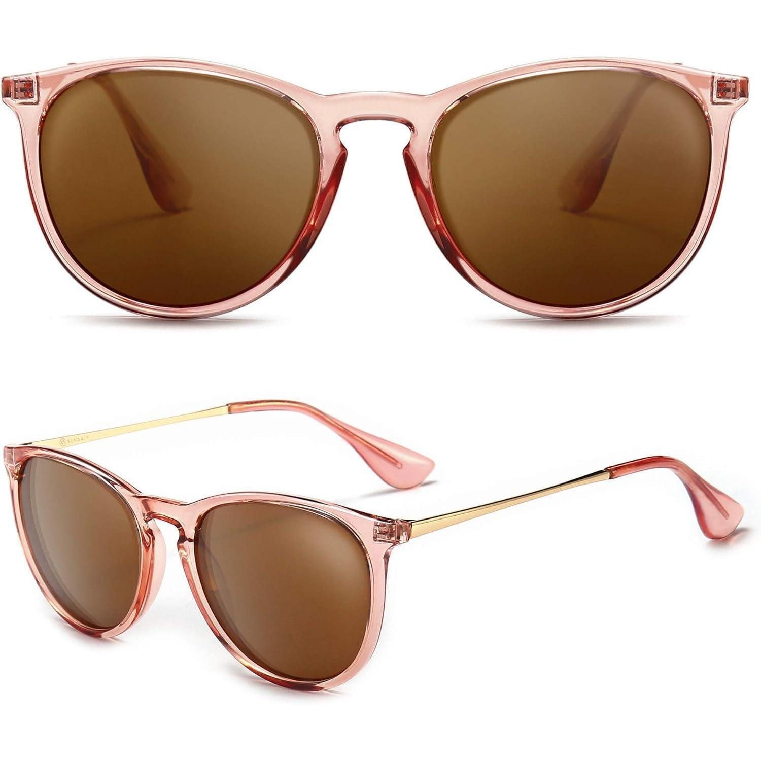 Retrosonnenbrille Sonnenbrille Damen Rund Vintage Rosabraun Braun Polarisiert
