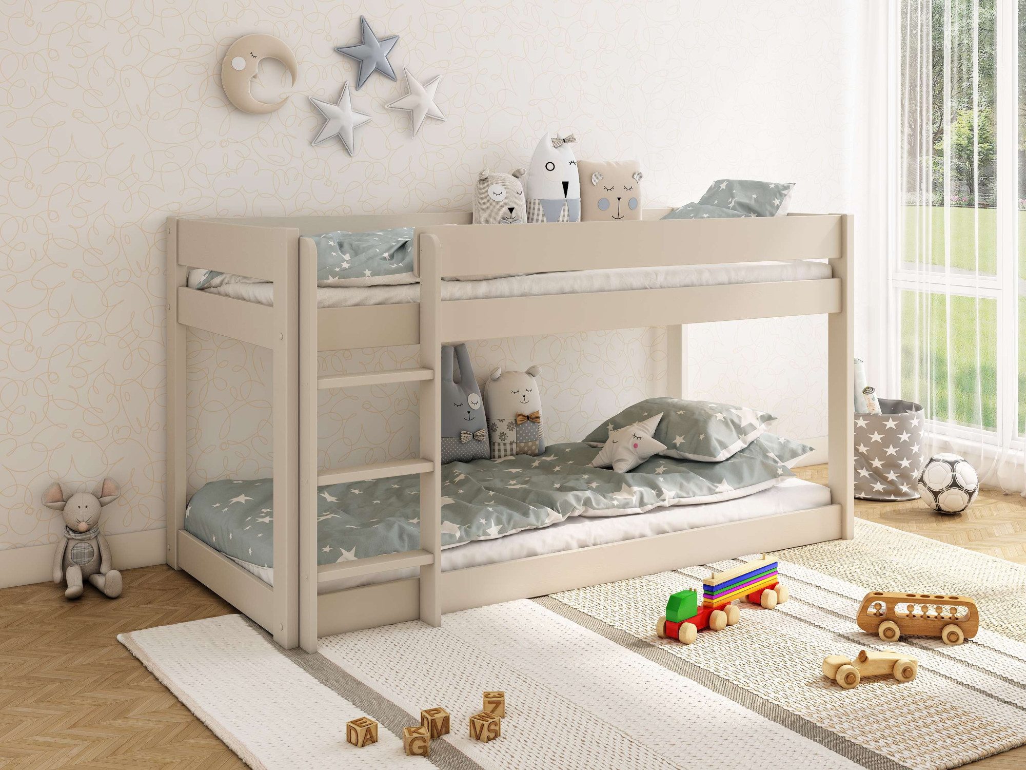 OTTO home Kinderbett ROBIN,Bodenbett,Etagenbett,Leiter/Einstieg seitenverkehrt montierbar (2 Größen), Montessori Stil, zertifiziertes Massivholz