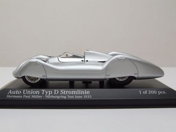 Minichamps Modellauto Auto Union Typ D Stromlinie Nürburgring Test 1938 silber Hermann Paul, Maßstab 1:43