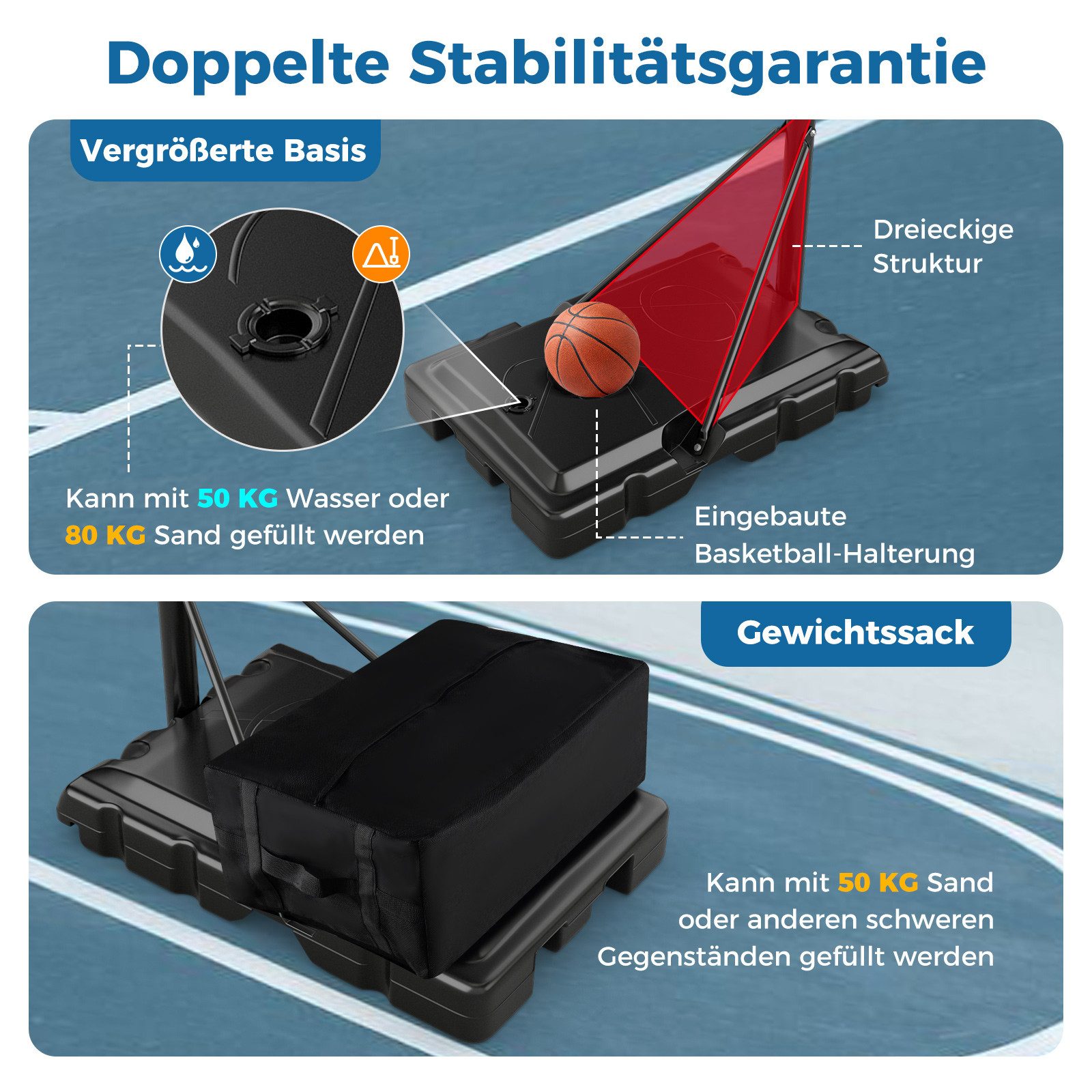 COSTWAY Basketballständer, Basketballkorb 149-305cm höhenverstellbar