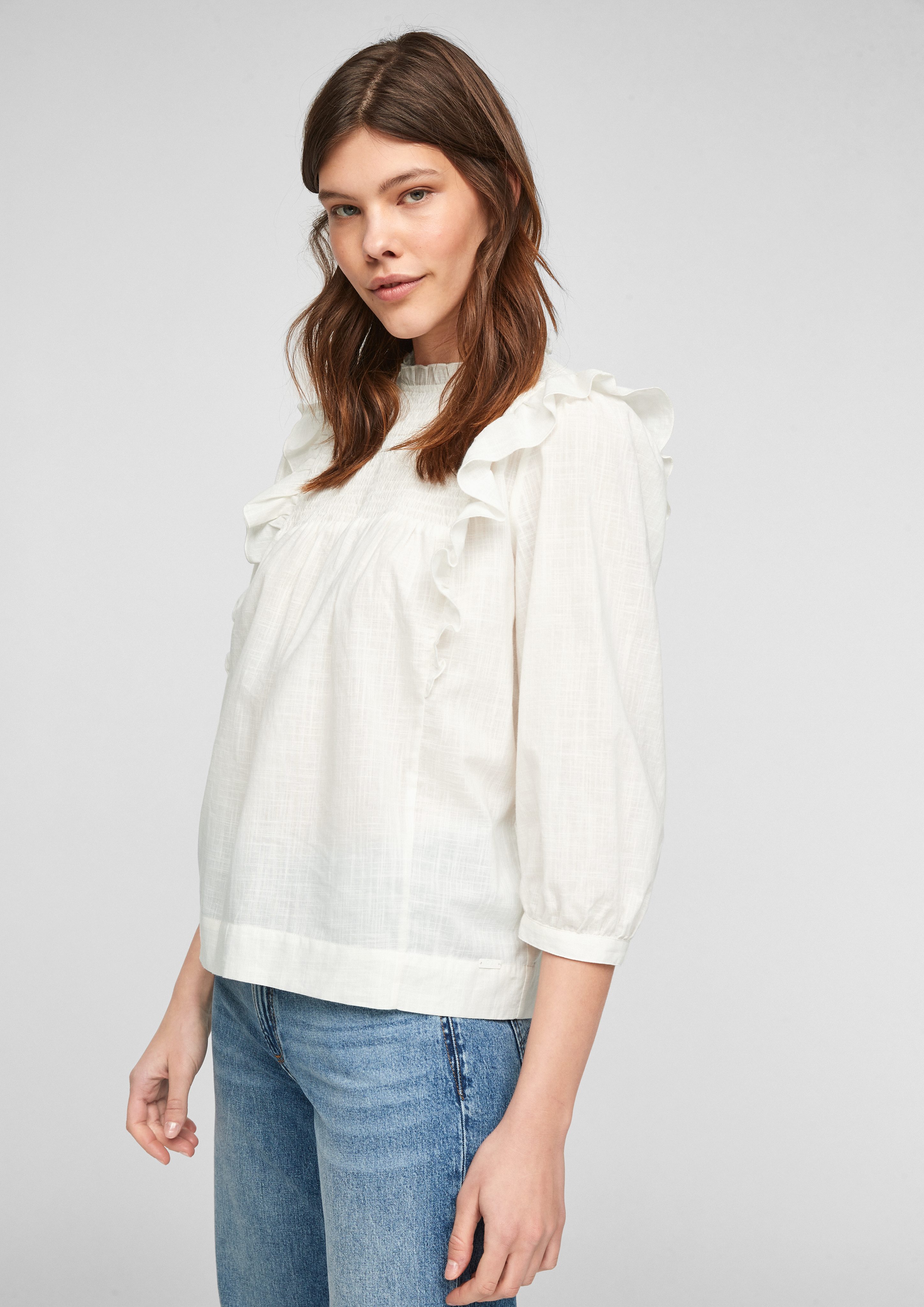 Langarmbluse Baumwollbluse mit Smok-Detail