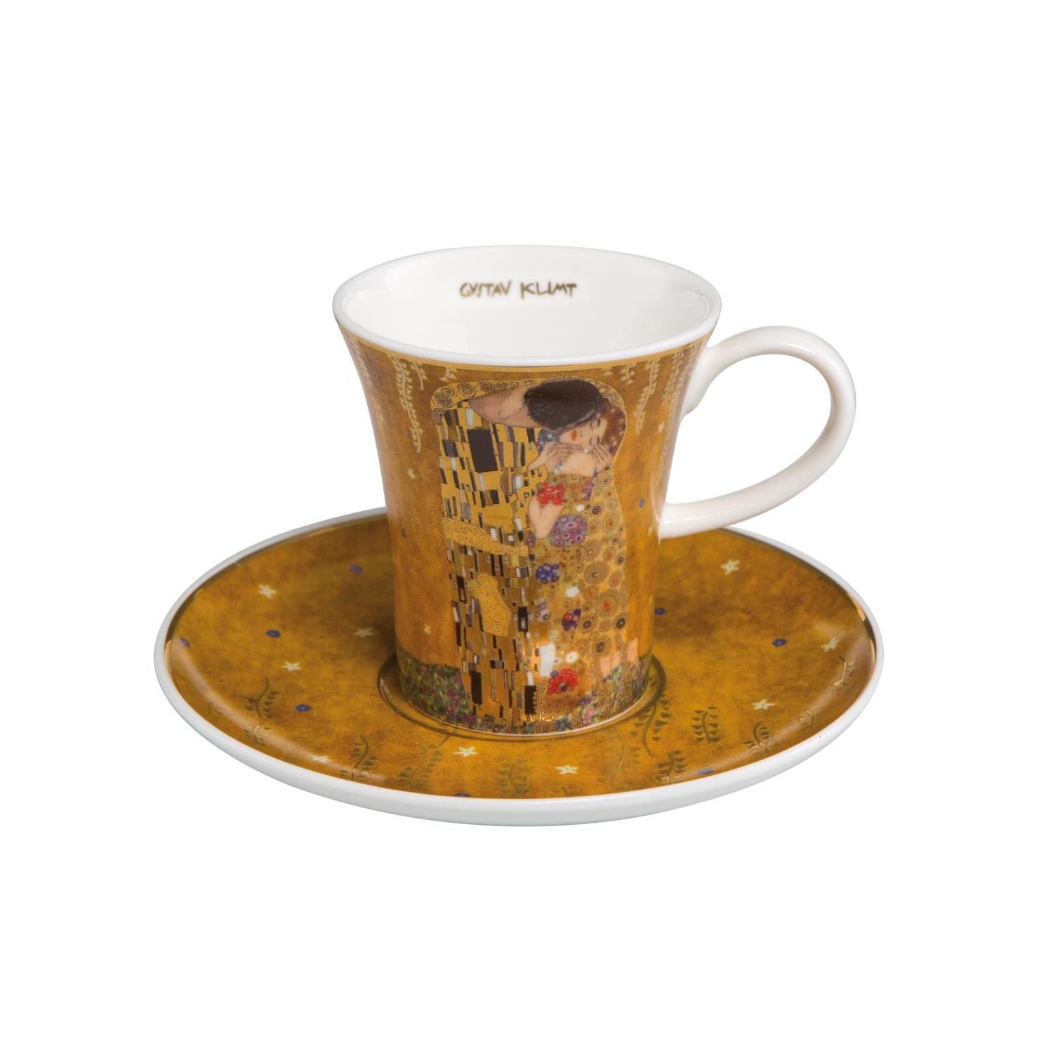 Goebel Espressotasse Gustav Klimt, Porzellan, Spülmaschinengeeignet, Gold, Der Kuss, H: 8cm