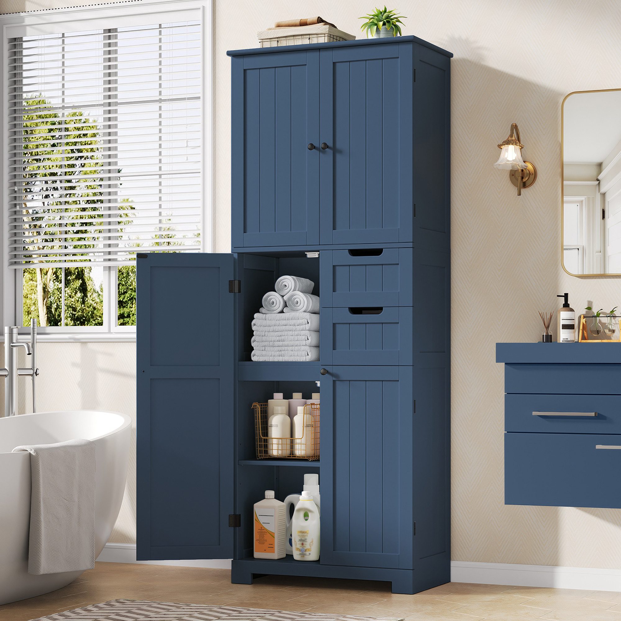 HOMECHO Hochschrank Badezimmerschrank mit 4 Türen günstig online kaufen