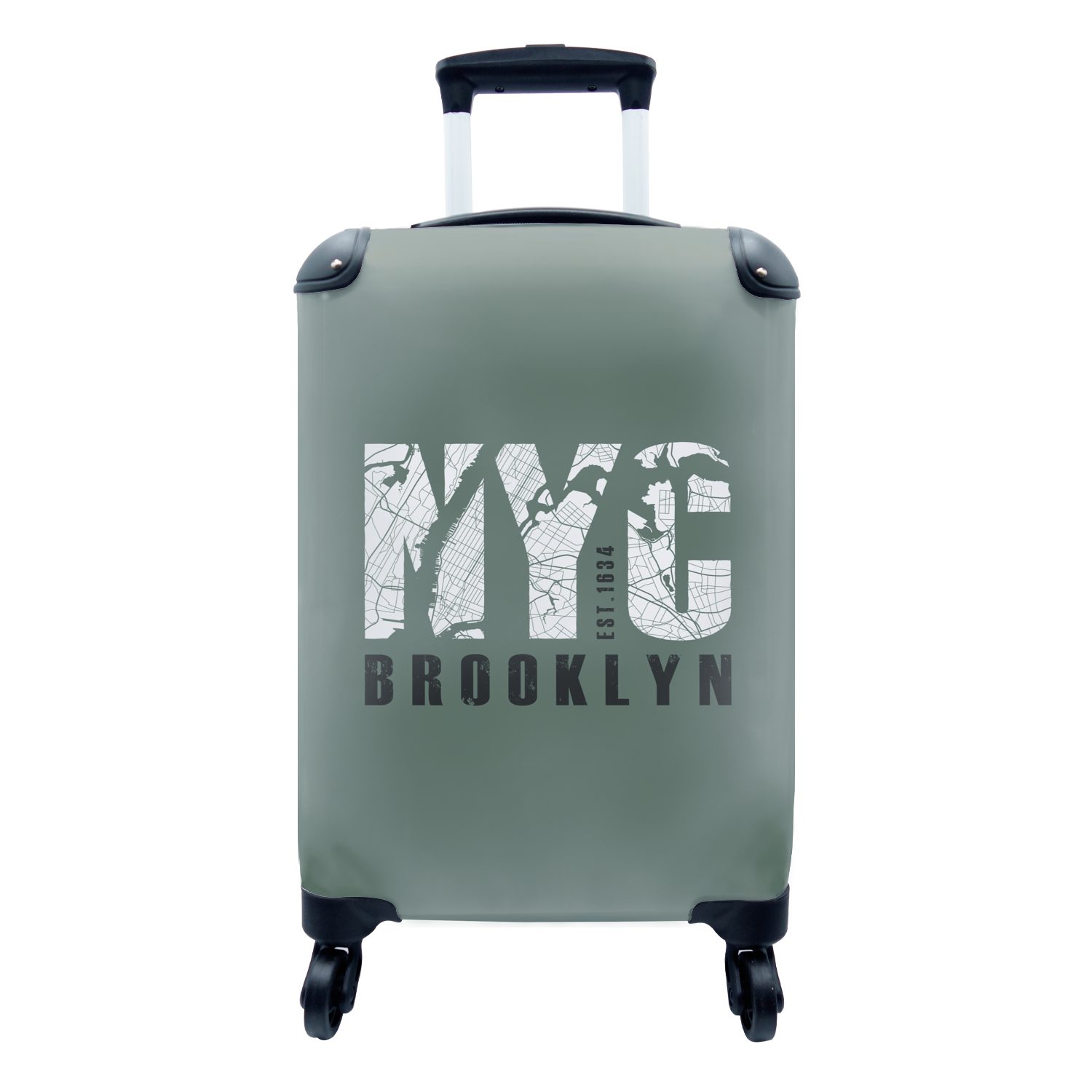 MuchoWow Handgepäckkoffer New York - NYC - Grün, 4 Rollen, Reisetasche mit rollen, Handgepäck für Ferien, Trolley, Reisekoffer