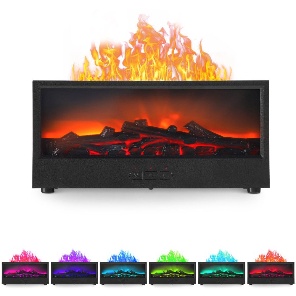 i@home Luftbefeuchter 3D-Flammen-Aroma-Diffusor, 150 l Wassertank, Timer, automatischer Abschaltfunktion, 7-farb LED-Nachtlicht, schwarz