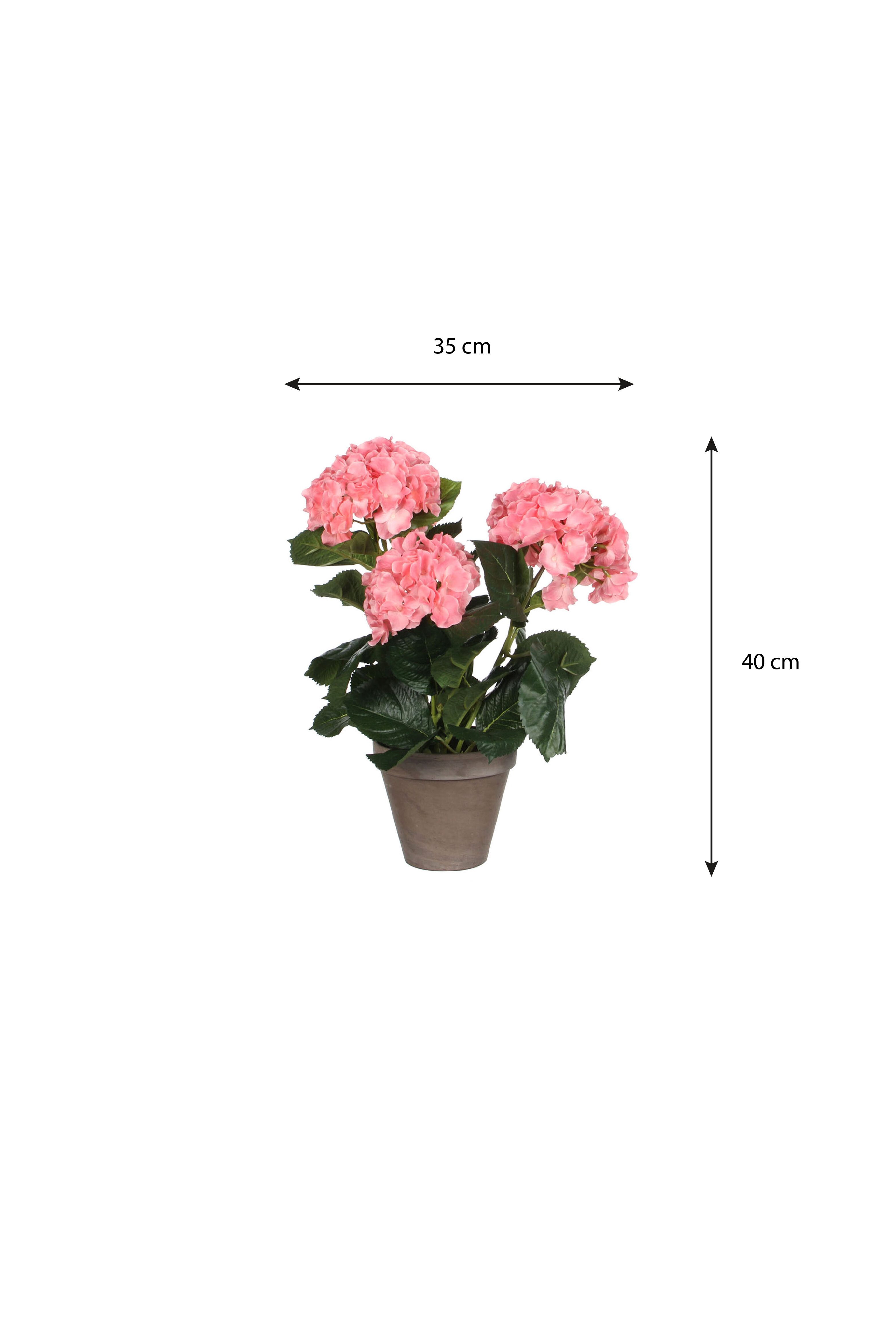 Kunstpflanze Mica Decorations Hortensie rosa in Topf Stan grau d13,5cm - h40xd35cm, Mica Decorations, Höhe 40 cm
