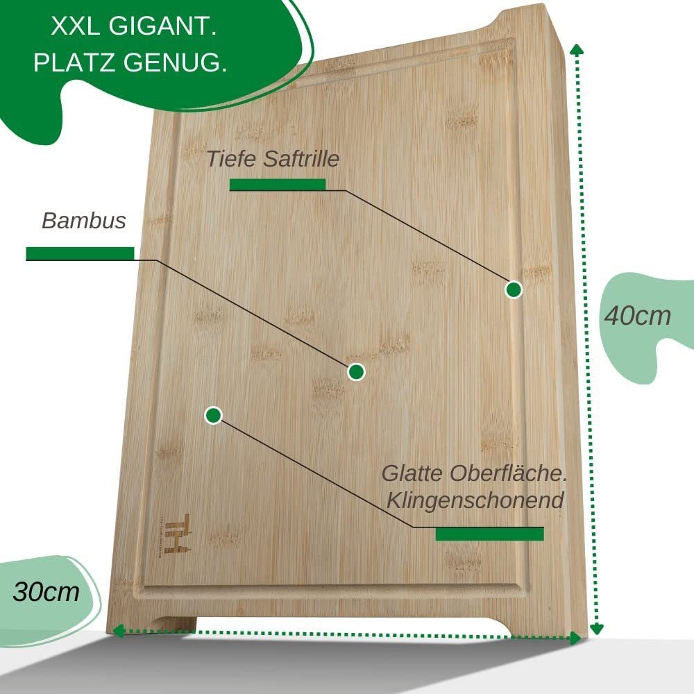 groß, Auffangschalen Thiru Schneidebrett mit Bambus Handarbeit Premium Schneidebrett Tranchierbrett Bambus, -