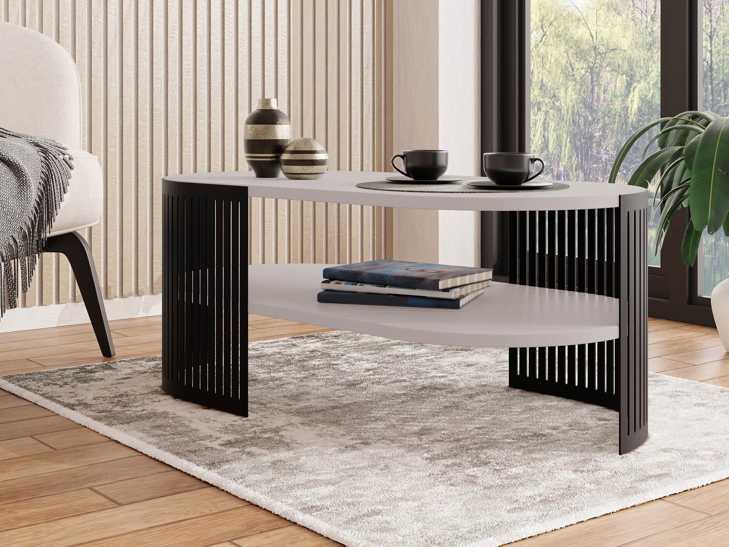 MIRJAN24 Couchtisch Fikoli Oval II (mit Regal), Gestell aus Stahl, 100x50x4 günstig online kaufen