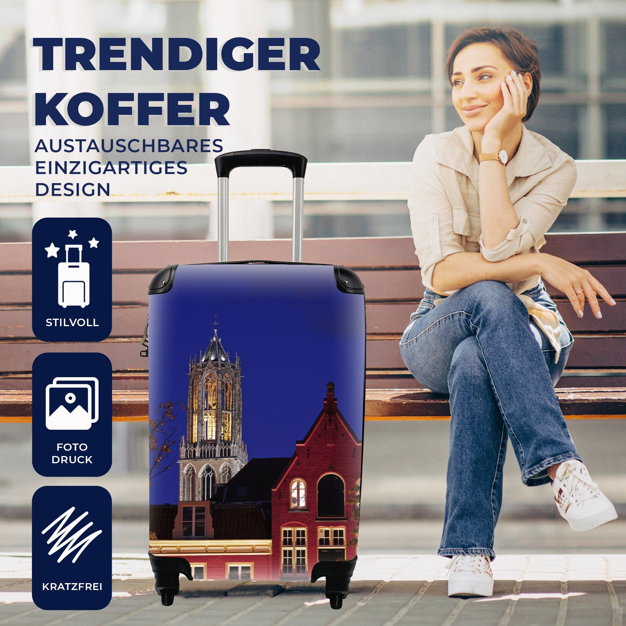 MuchoWow Handgepäckkoffer Nacht - Domturm - Trolley, Reisetasche 4 mit für Ferien, Rollen, Haus, Reisekoffer rollen, Handgepäck