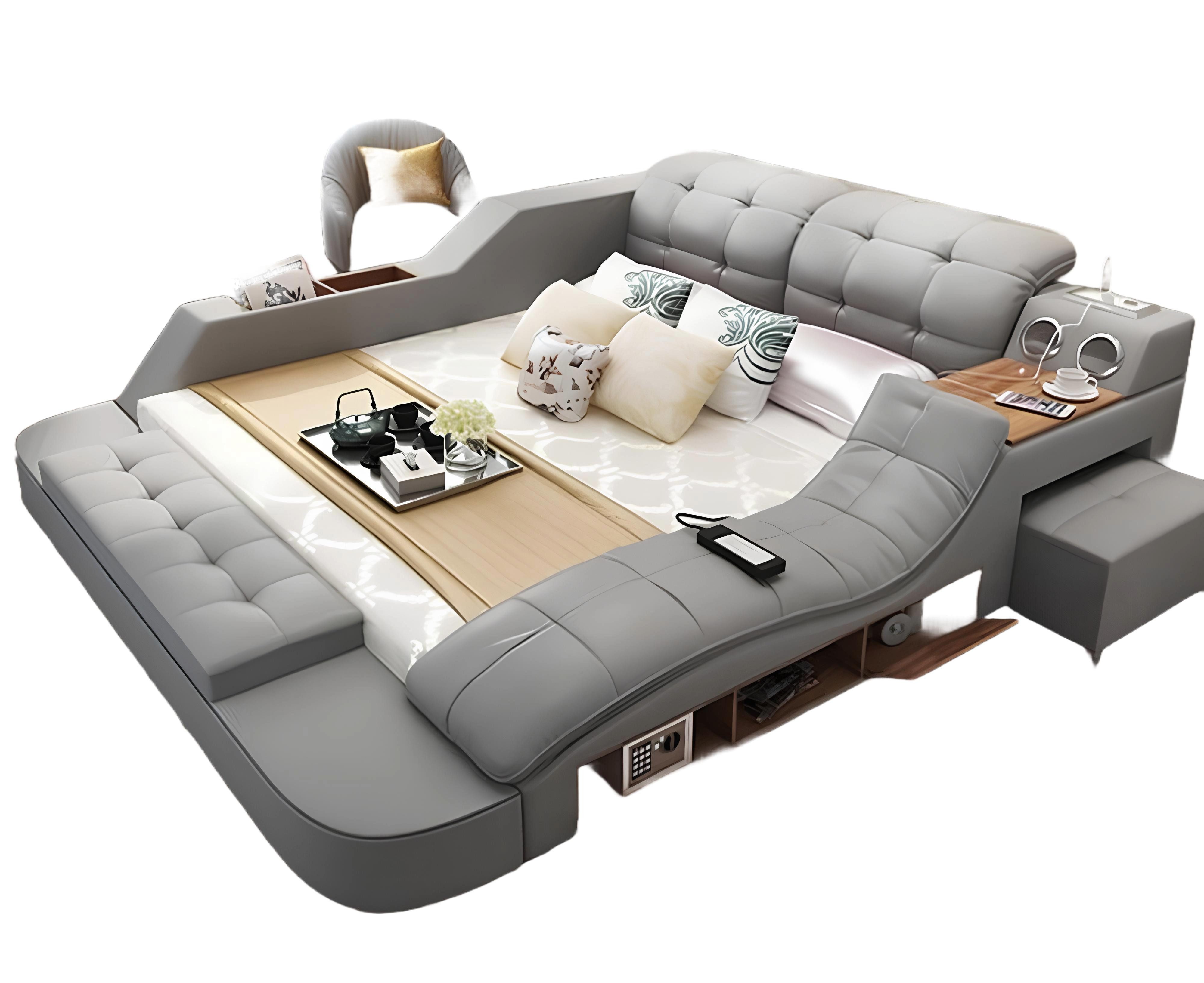 JVmoebel Multimediabett Doppel Luxus Leder Bett + USB Polster Betten Moderne Multifunktion, Made in Europa