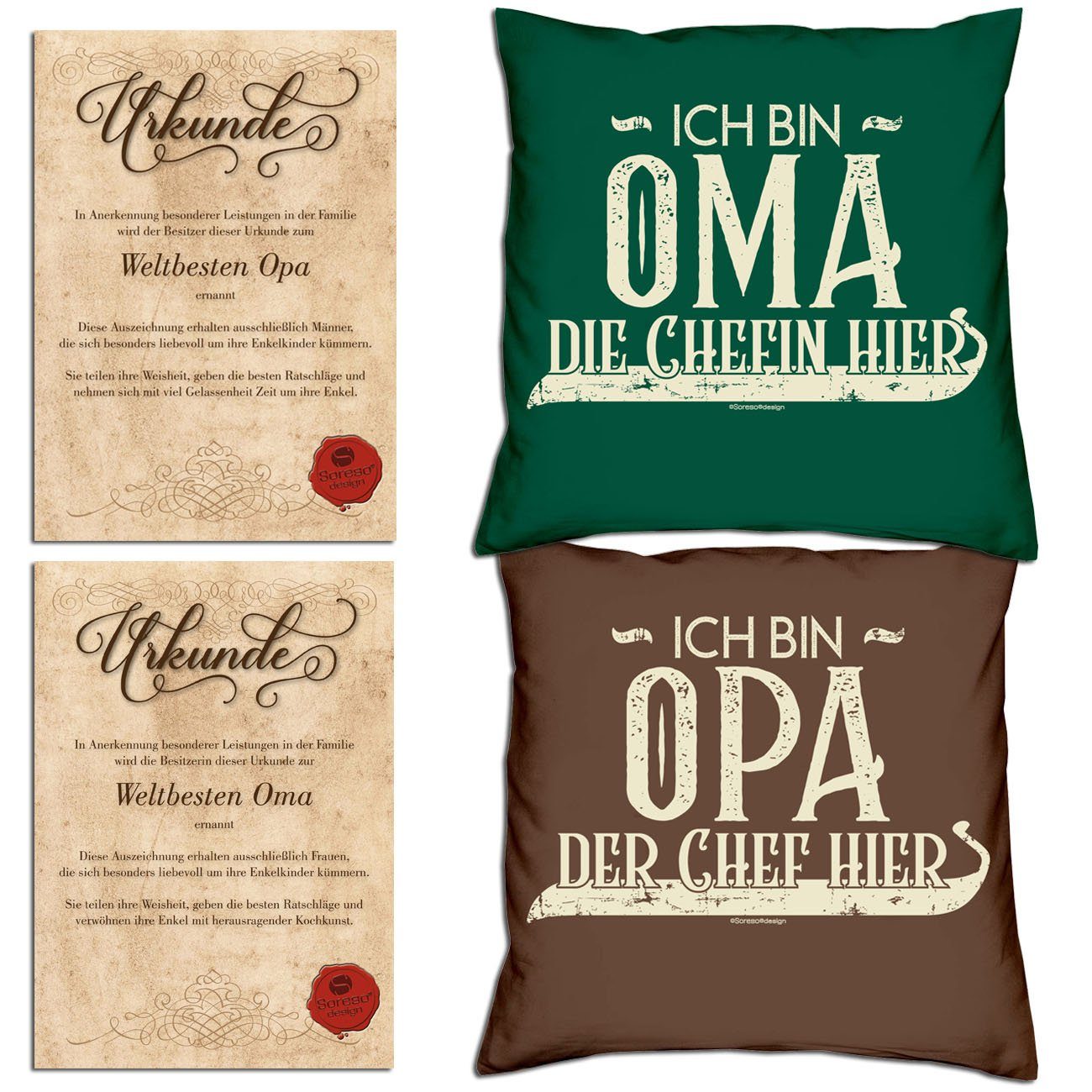 Soreso® Dekoratives Schlafzimmer, & Deutschland) Füllung, (Made Geschenk, mit dunkelgrün Opa Sofakissen, Wohnzimmer, Zierkissen Deko-Kissen Muttertagsgeschenk Küche, Baumwoll Oma 40x40cm, Druck, Kissenhülle Bezug, Langlebiger in mit Vatertagsgeschenk, Kissen, Dekokissen Farben Waschechte