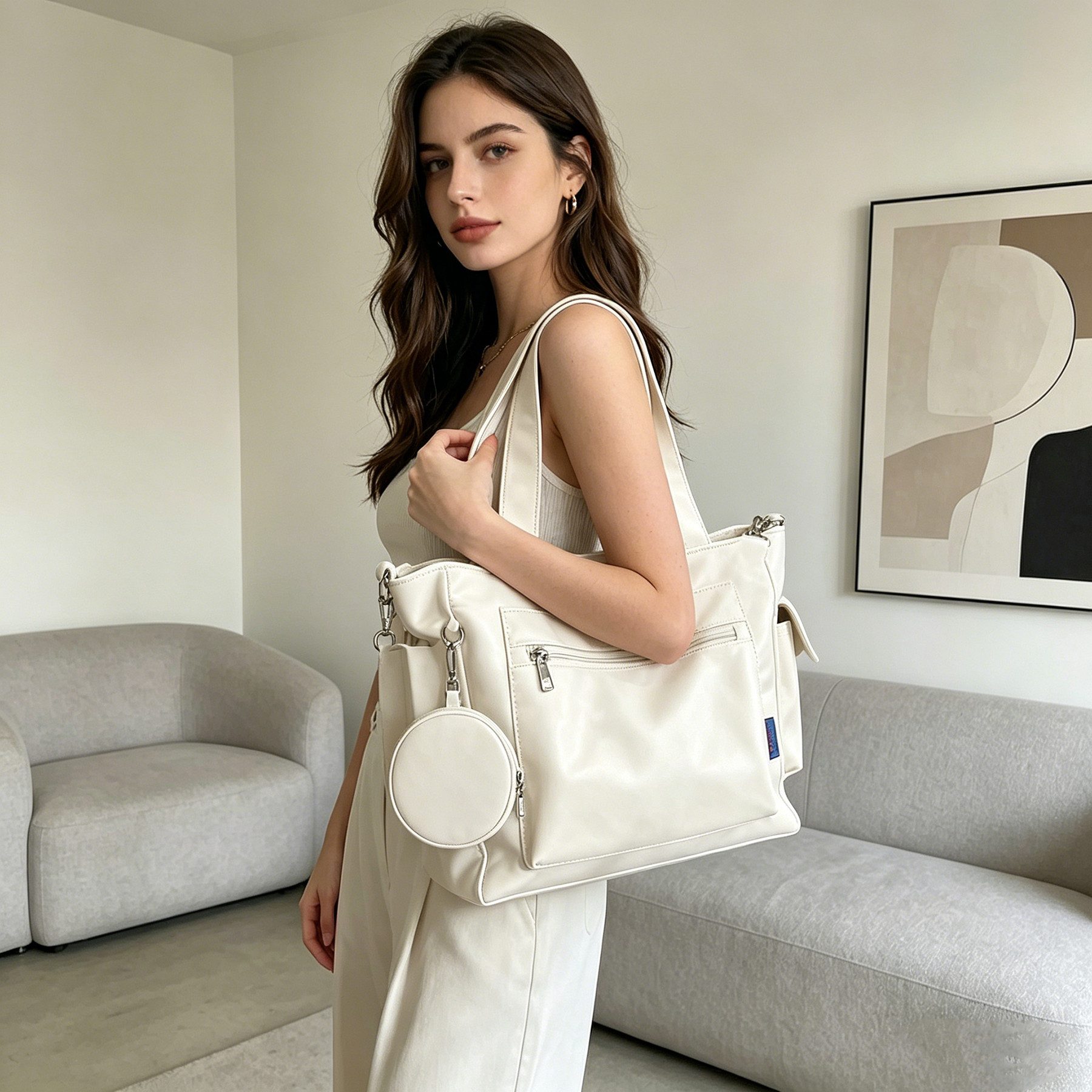 Mutig Umhängetasche Damen-Handtasche, Schultertasche, lässig, Canvas mit mehreren Taschen (Groß Umhängetasche, Einkaufstaschen mit Reißverschluss Innenfach, Tragetasche Leichte, Mit kleiner Geldbörse Elegante Modische), Tote Bag für Arbeit Büro Reisen Einkaufen Schule