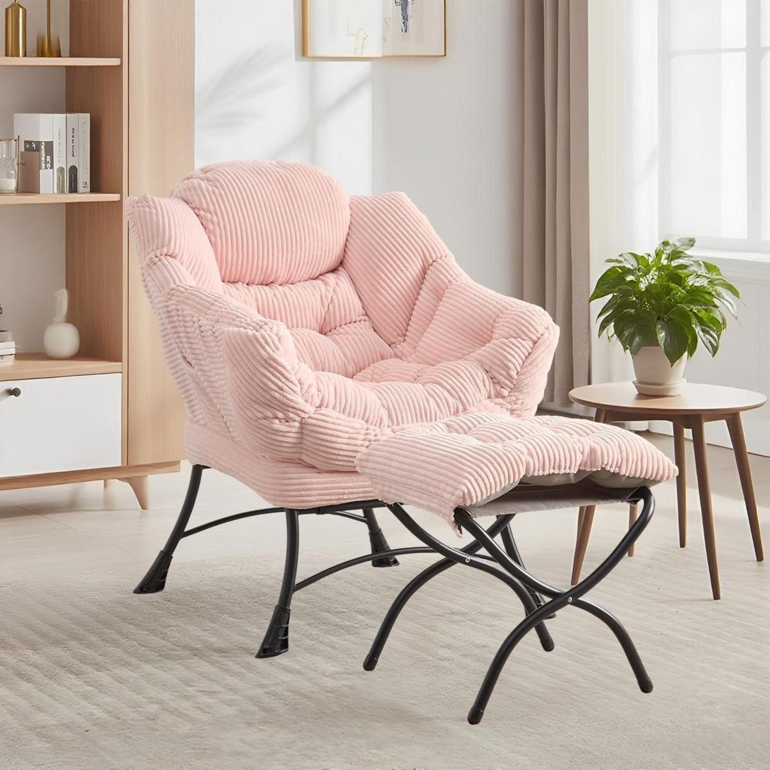 Rosa Ohrensessel mit Hocker online kaufen