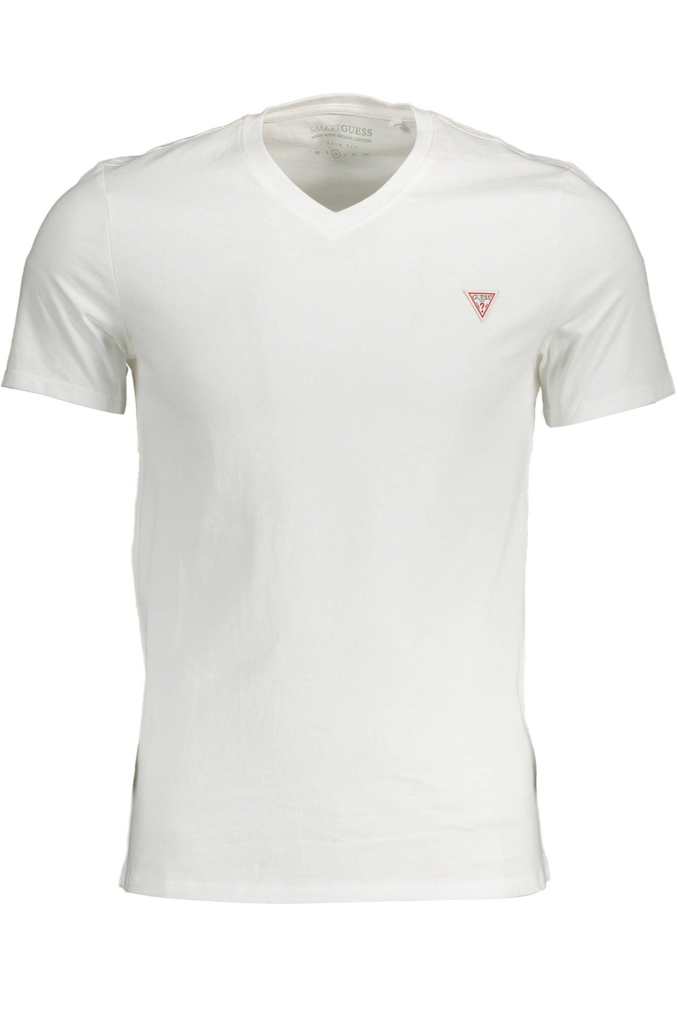 GUESS JEANS T-Shirt Weißes Herren-T-Shirt Slim-Fit V-Ausschnitt mit