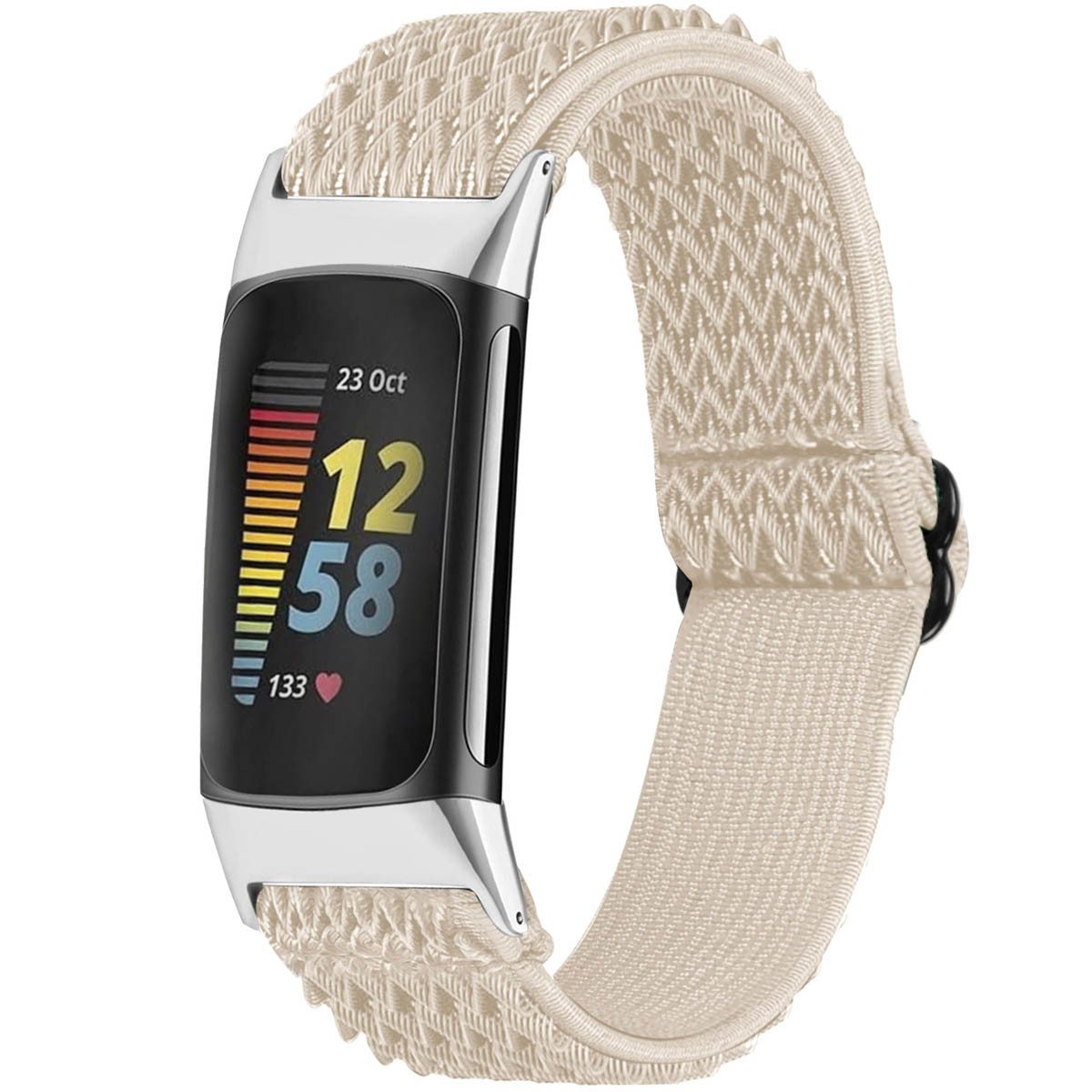 imoshion Smartwatch-Armband imoshion Elastisches Nylonarmband für Fitbit Charge 5 - Beige