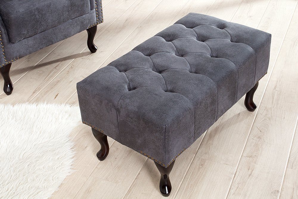 riess-ambiente Fußhocker CHESTERFIELD 80cm antik grau, mit Massivholzbeinen