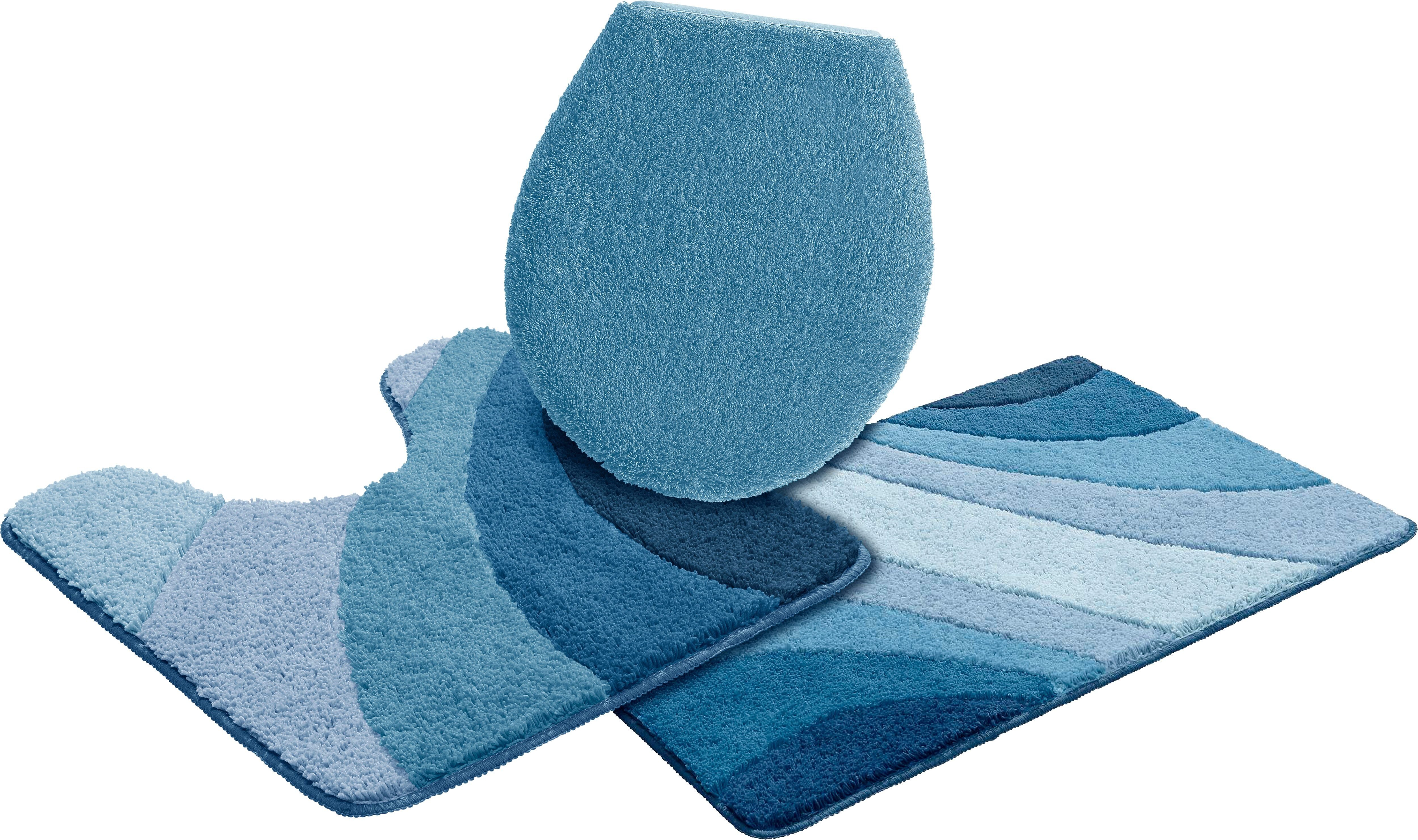 OTTO home Badematte Josie, Badvorleger, Badezimmer Teppich, Höhe 20 mm, rutschhemmend beschichtet, schnell trocknend, strapazierfähig, fußbodenheizungsgeeignet, Polyester, rechteckig, 3-tlg. Stand-WC Set, Badteppich, Badematten, rechteckig, rund & als 3-tlg. Set erhältlich