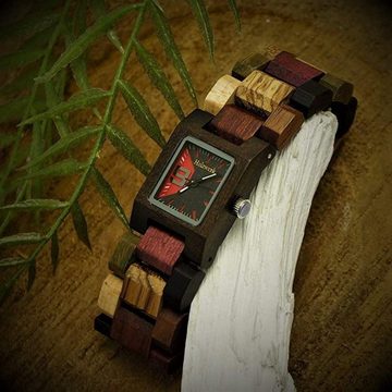 Holzwerk Quarzuhr SEESEN Damen Holz Armband Uhr, Design Eckig, braun, schwarz & rot