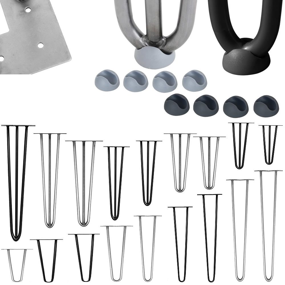 Melko Tischbein Tischgestell Tischbeine Hairpin 4er-Set Schwarz Silber Stahl Tischkufe, Robust & Stabil