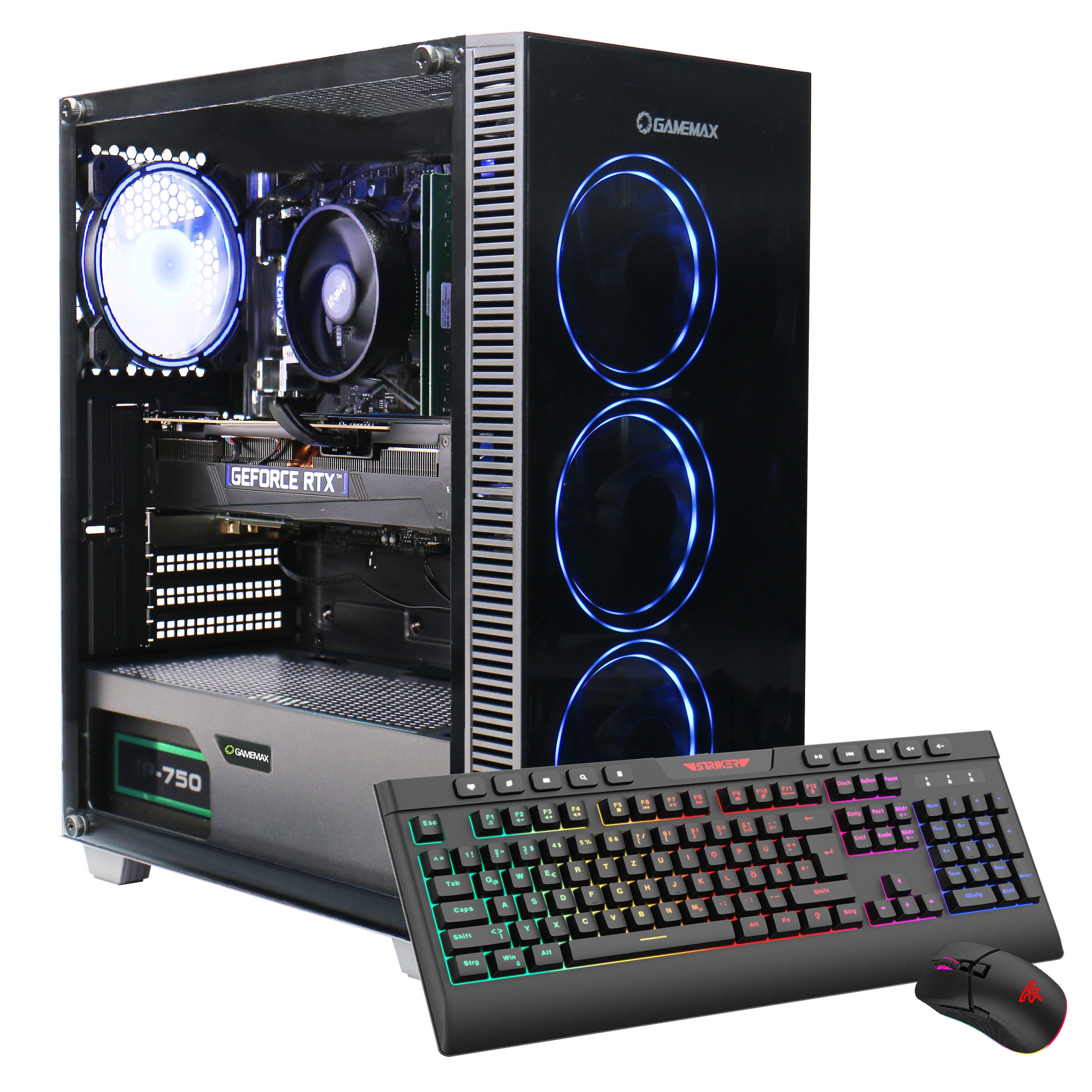 GAMEMAX Draco XD 7443 Gaming-PC (AMD Ryzen 5 7500F, RTX 4070, 32 GB RAM, 1000 GB SSD, Luftkühlung aktiv, Windows 11, DDR5 RAM)
