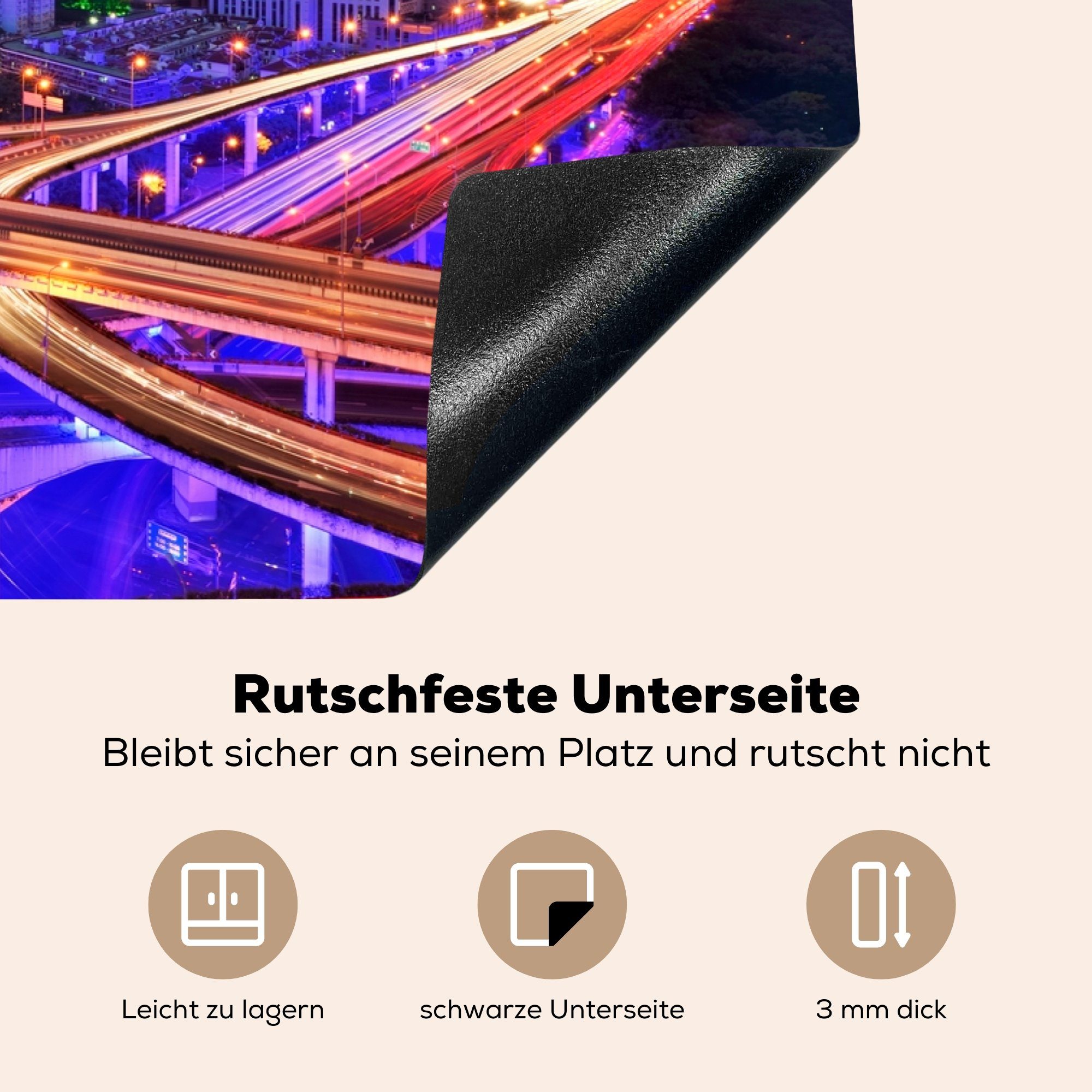 - küche, Herdblende-/Abdeckplatte Induktionskochfeld Shanghai für die Schutz - 81x52 Ceranfeldabdeckung (1 Nacht tlg), Schnellstraße, Vinyl, cm, MuchoWow