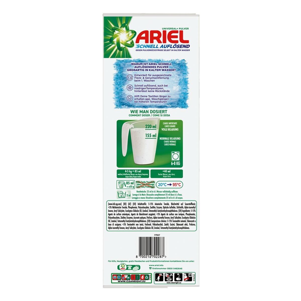ARIEL Universal+ Vollwaschmittel (90 WL, 4,95 kg)