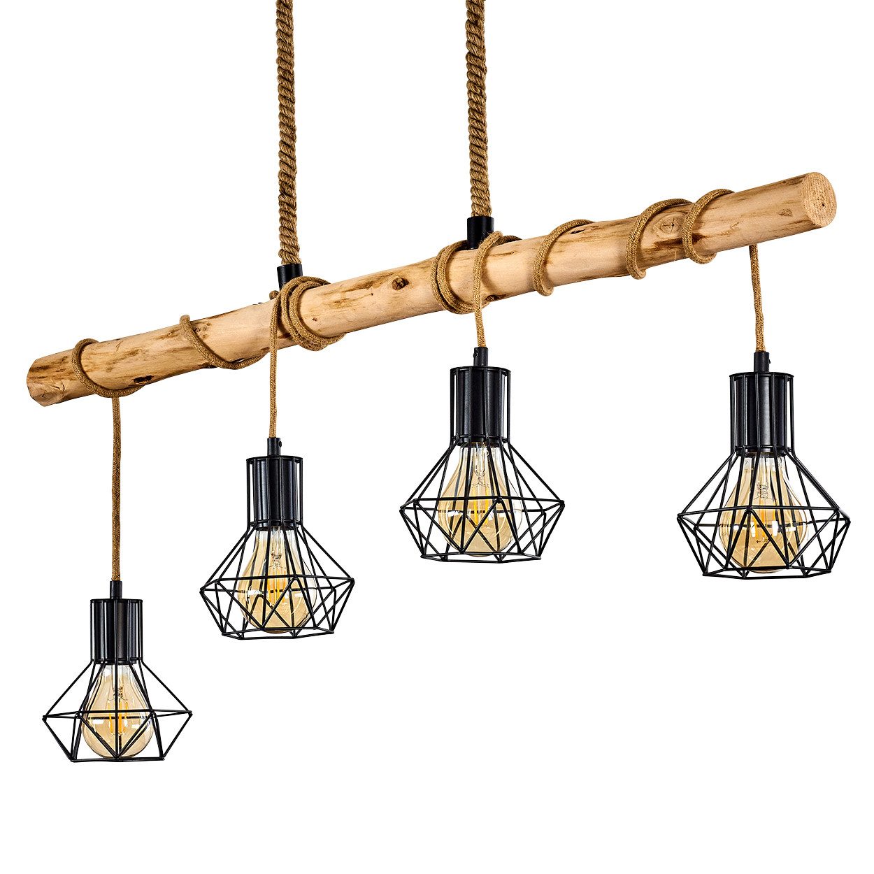 hofstein Pendelleuchte »Pomari« Hängelampe aus Metall/Holz/Kordel in Schwar günstig online kaufen