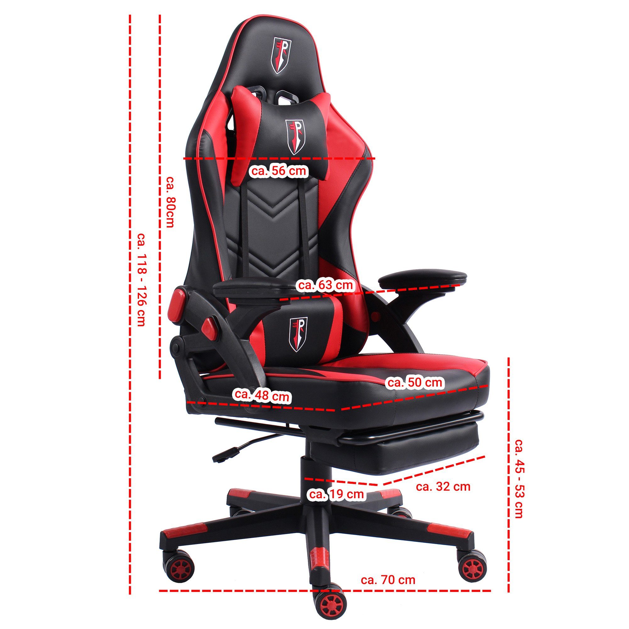 TRISENS Chefsessel Armando Schwarz/Rot Bürostuhl Chefsessel (1 PC-Stuhl Gaming Racing-Design Fußstütze Chair Stück)