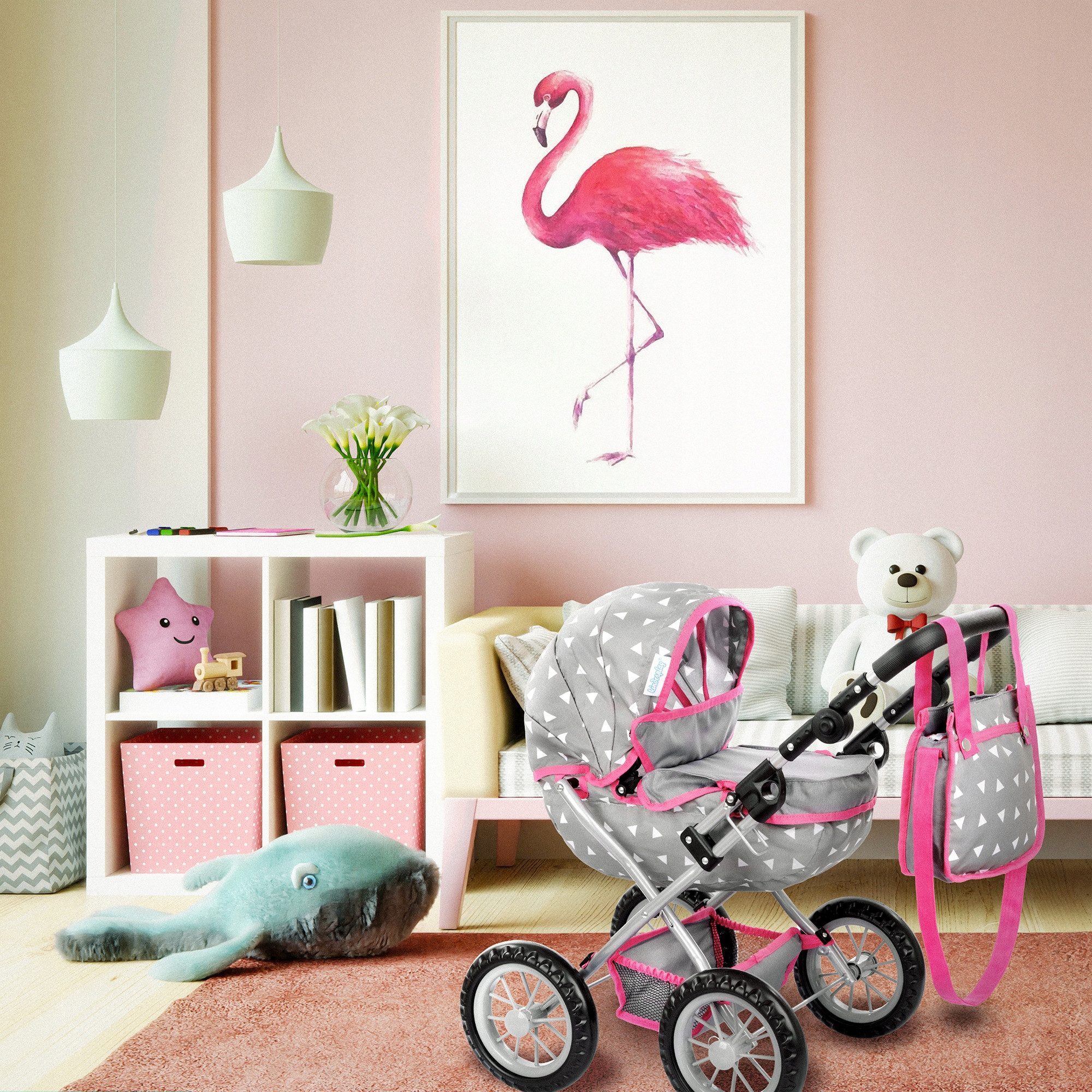 kinderplay Puppenwagen Puppenwagen mit Tasche – höhenverstellbar – Spielspa günstig online kaufen