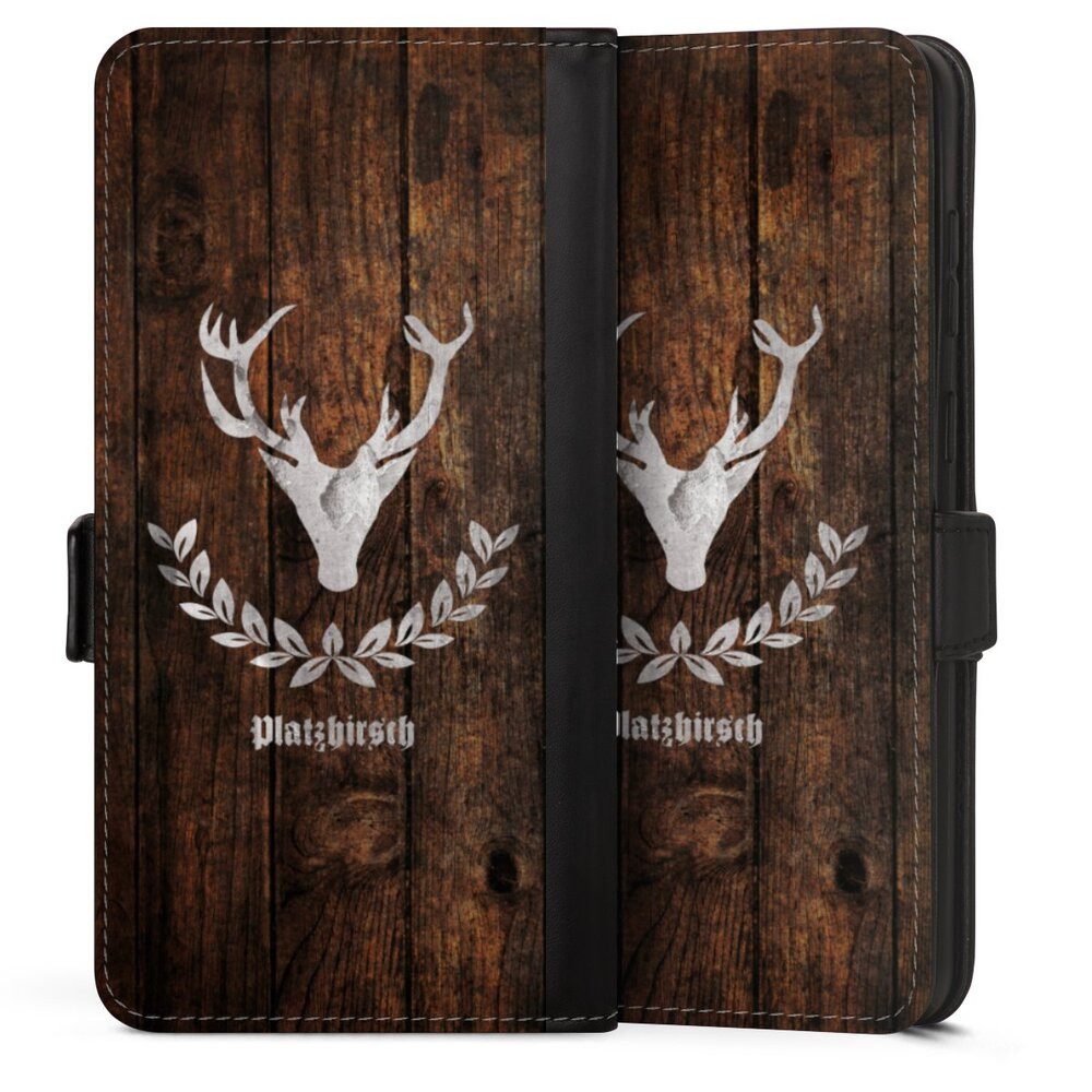 DeinDesign Handyhülle Hirsch Holzoptik Holz Platzhirsch, Samsung Galaxy S25 Edge Hülle Handy Flip Case Wallet Cover
