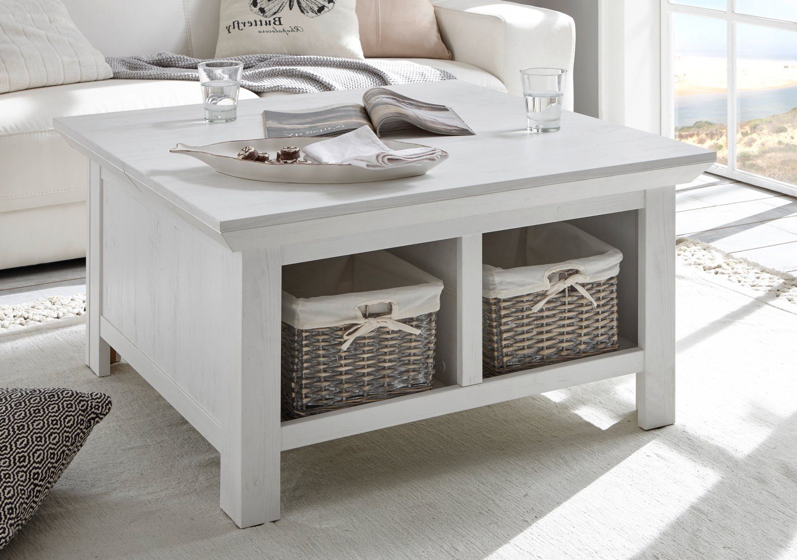 Furn.Design Couchtisch Hooge (Wohnzimmertisch in Pinie weiß Landhaus, 93 x günstig online kaufen